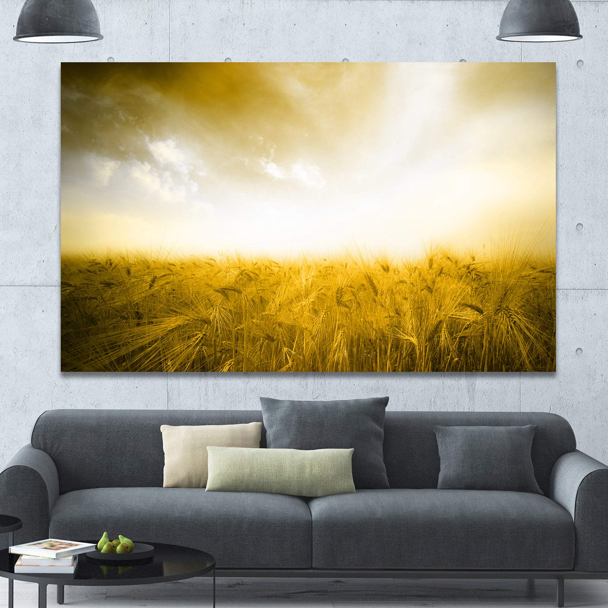 Yellow Meadow Landscape Canvas Art Print - 12x8 in for Home Decor