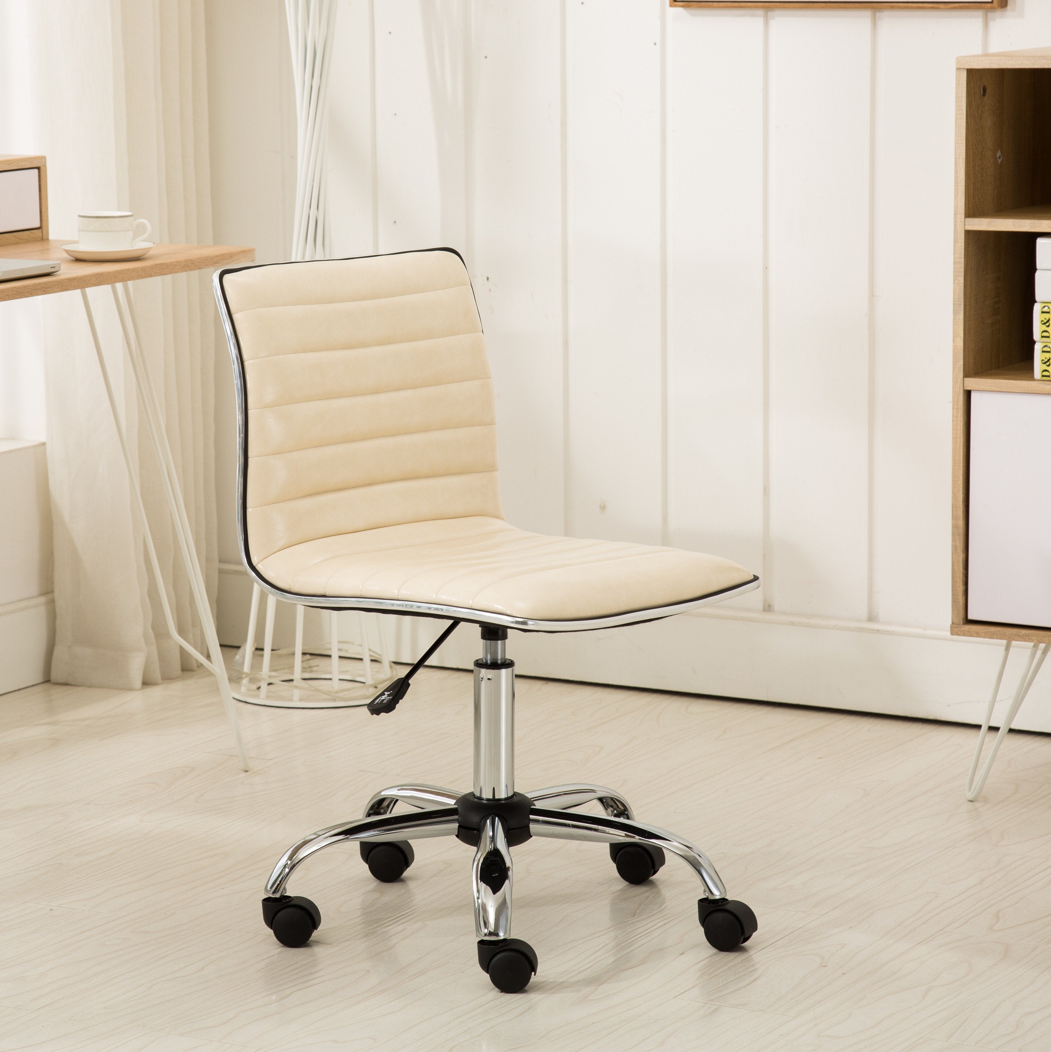 Roundhill Furniture Fremo Chromel Adjustable Air Lift Office Chair - Ergonomic Swivel Task Chair with Lumbar Support, Height Adjustable, Beige - Perfect for Home Office, Gaming & Workspace