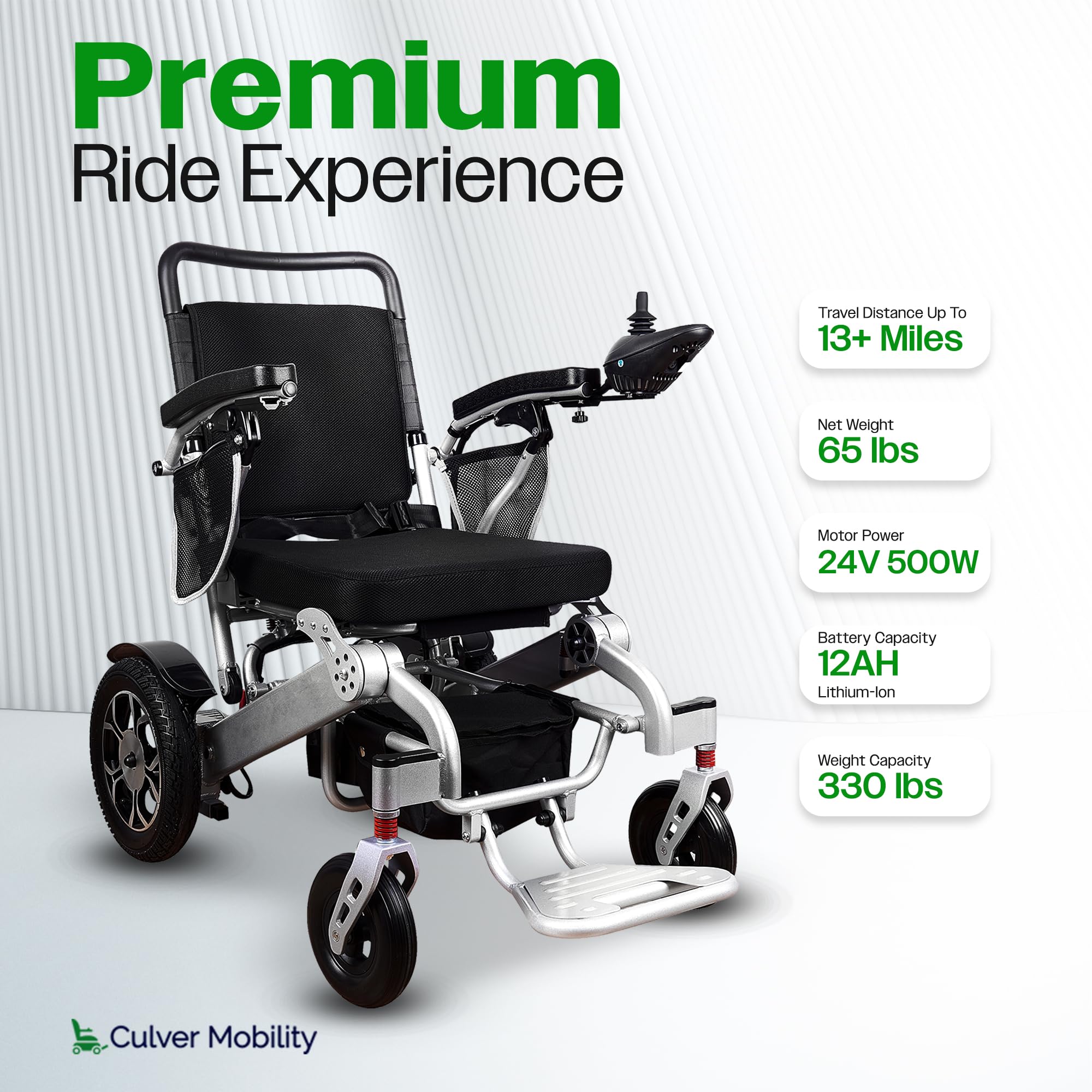 **Culver Mobility Wolf Electric Wheelchair for Adults – All-Terrain, Lightweight, Foldable Power Wheelchair with Remote Control – XL Comfortable Motorized Mobility Aid (Black) – Ideal for Outdoor, Travel & Daily Use**