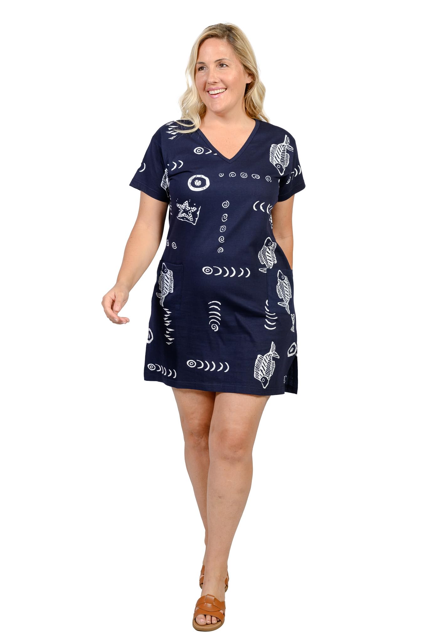 INGEAR Women's Summer Beach Dress - Short Sleeve Cotton Tee Dress Cover Up for Vacation, Pool Party & Casual Wear