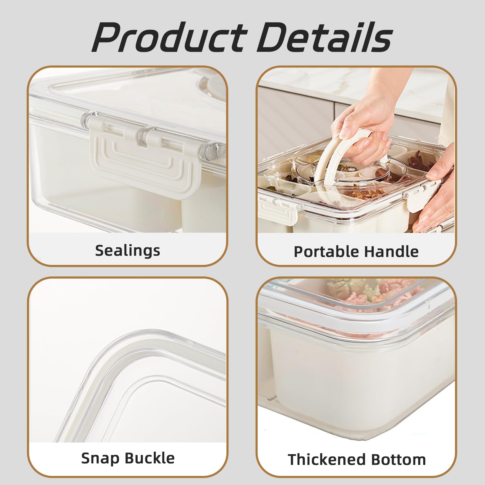 8-Compartment Divided Serving Tray with Lid & Handle - Snackle Box Container for Candy, Veggies & Fruits - Perfect for Fridge Storage, Party Entertaining, Picnics & Outdoor Gatherings - BPA-Free Food Organizer