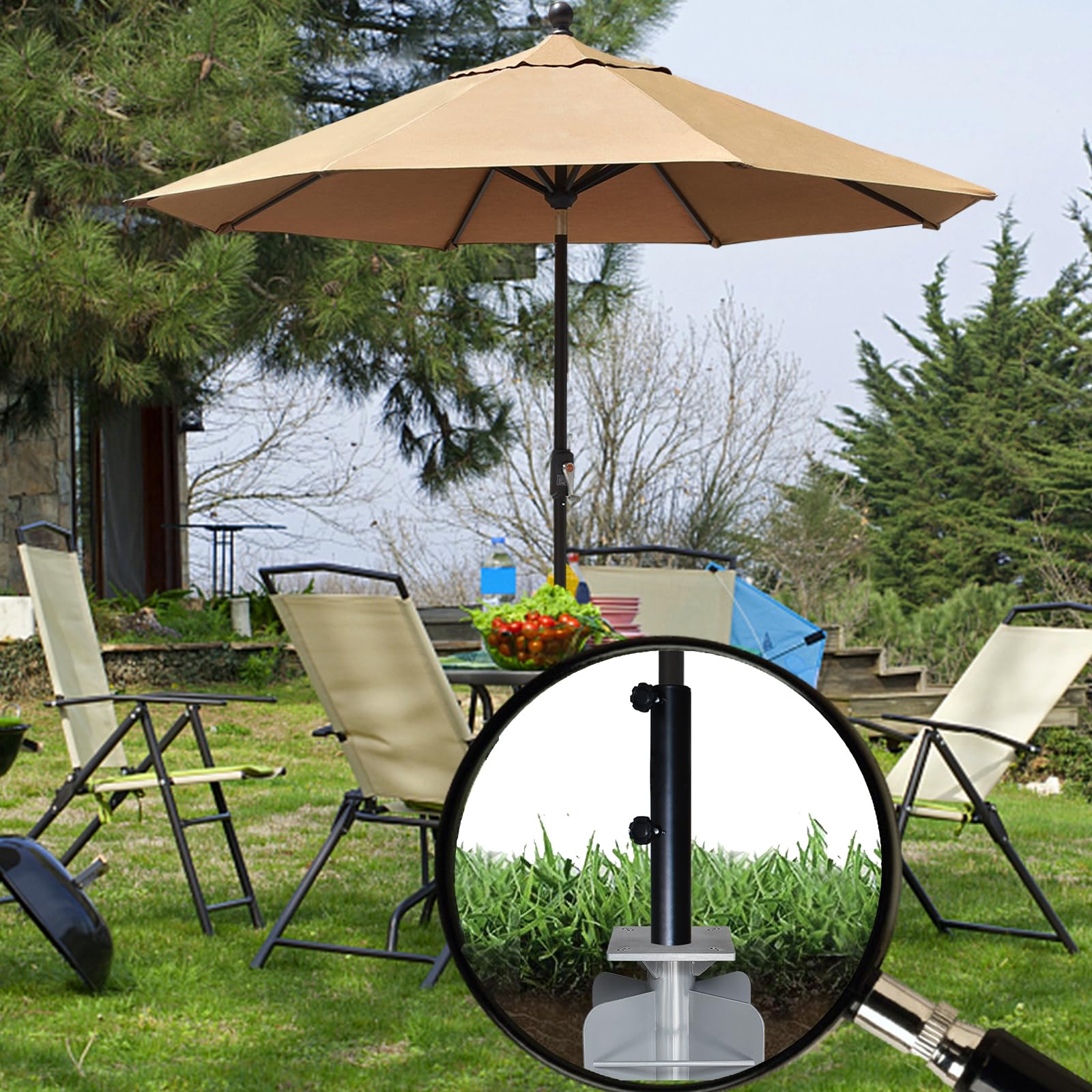 Heavy Duty In-Ground Umbrella Base Stand for Offset Cantilever Patio Umbrella - Silver | EliteShade USA | Perfect for Poolside, Backyard, and Outdoor Dining Areas