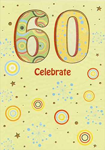 60th Birthday Card with Elegant Circle Patterns & Blue Dots in Die Cut Windows - Perfect for Milestone Celebrations, Retirement Parties, and Special Occasions
