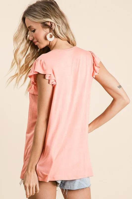 BiBi Jersey Knit Gathered Ruffled Top - Women's Fashion Blouse for Casual Wear, Date Nights & Office Outfits