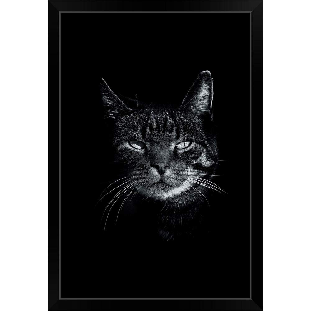 Dark Cat Black Framed Art Print - Elegant Cat Wall Art Decor for Living Room, Bedroom & Office | Unique Feline Painting for Home & Gifts