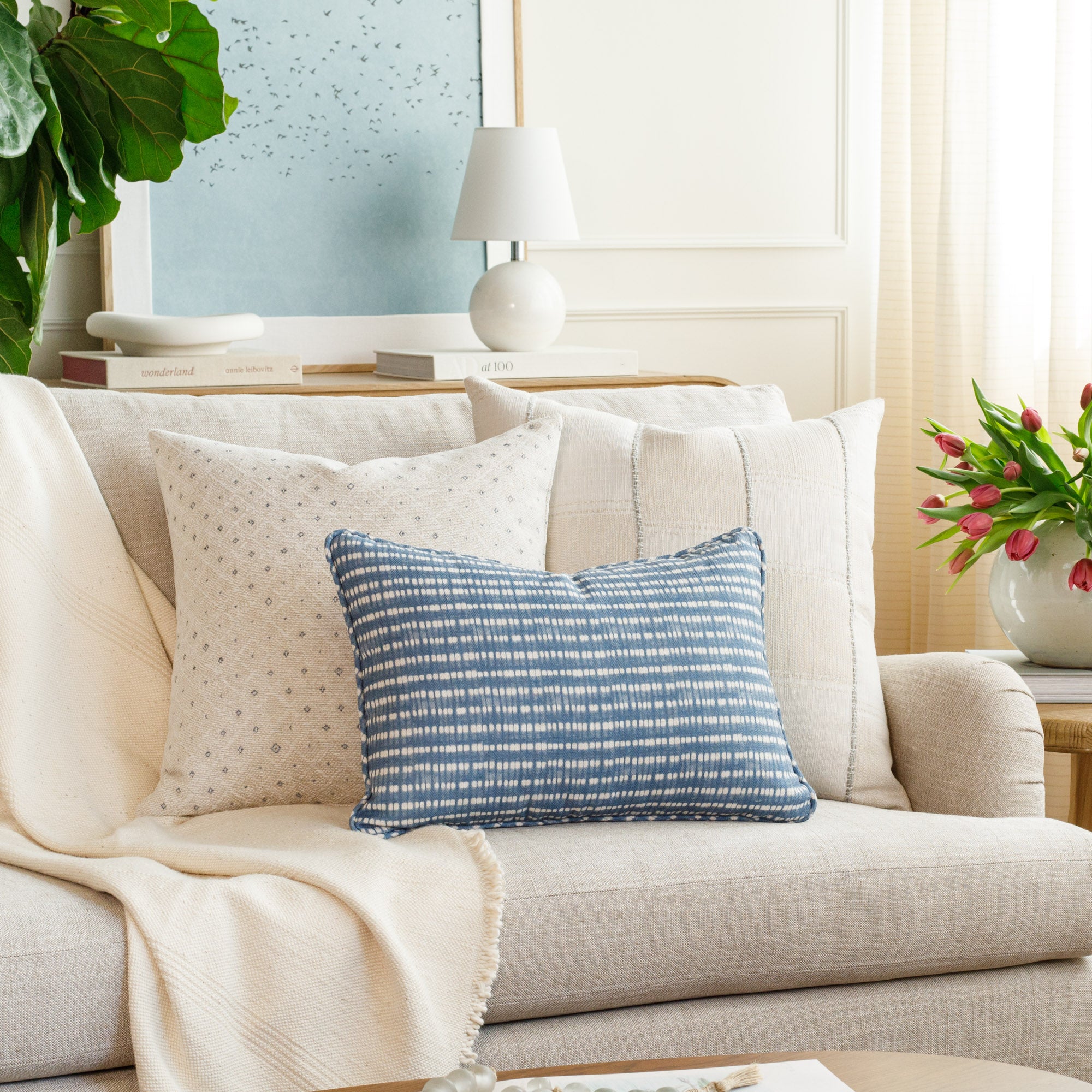 Brighton 20x20 Inch Decorative Throw Pillow Cover - Soft Ice Blue Cushion for Sofa, Bed & Home Decor