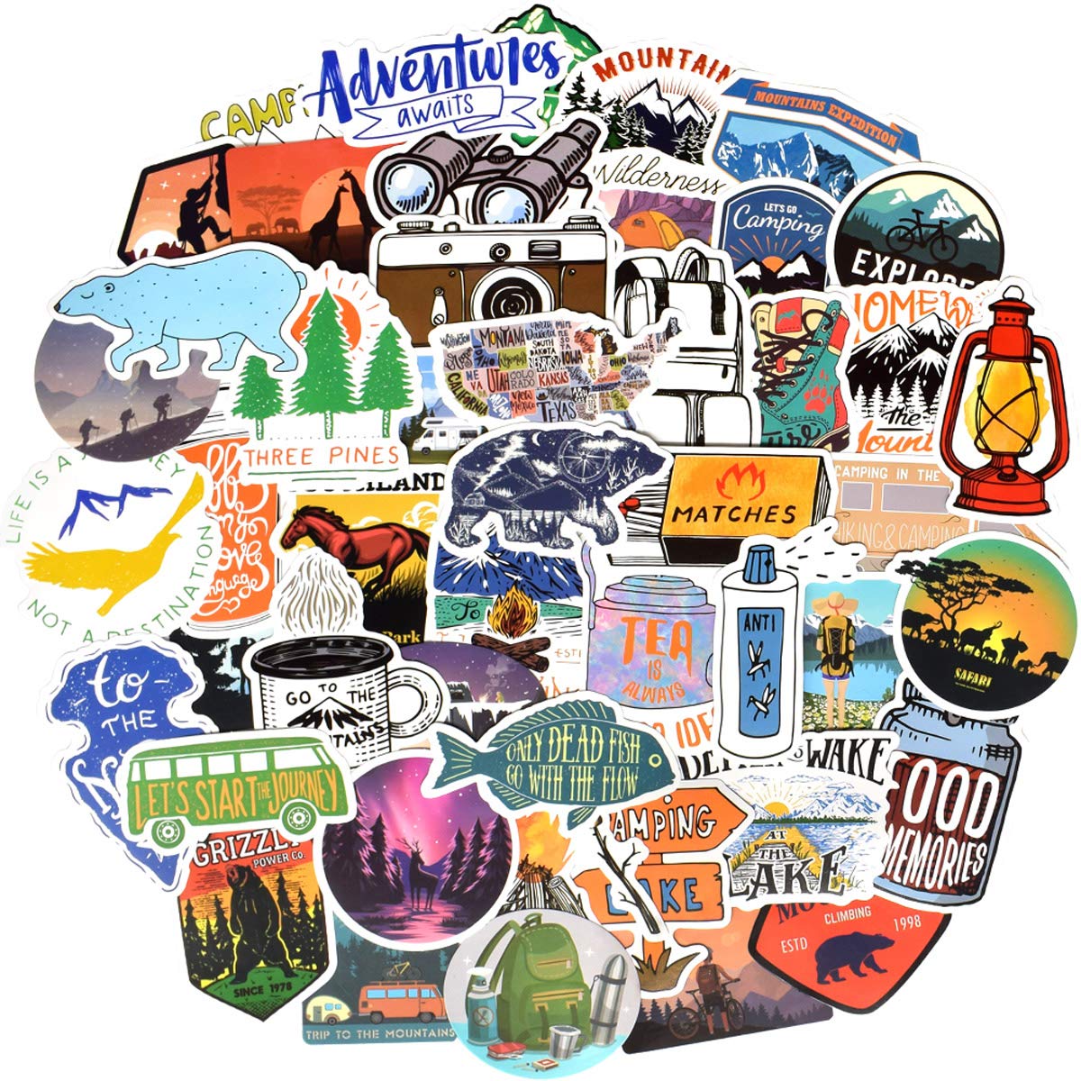 100 Pack Waterproof Outdoor Stickers for Water Bottles - Nature, Hunting, Camping Designs for Boys, Girls, Teens - Perfect for Hydro Flask, Yeti, Nalgene Bottles - Great for Hiking, Backpacking, School & Daily Use