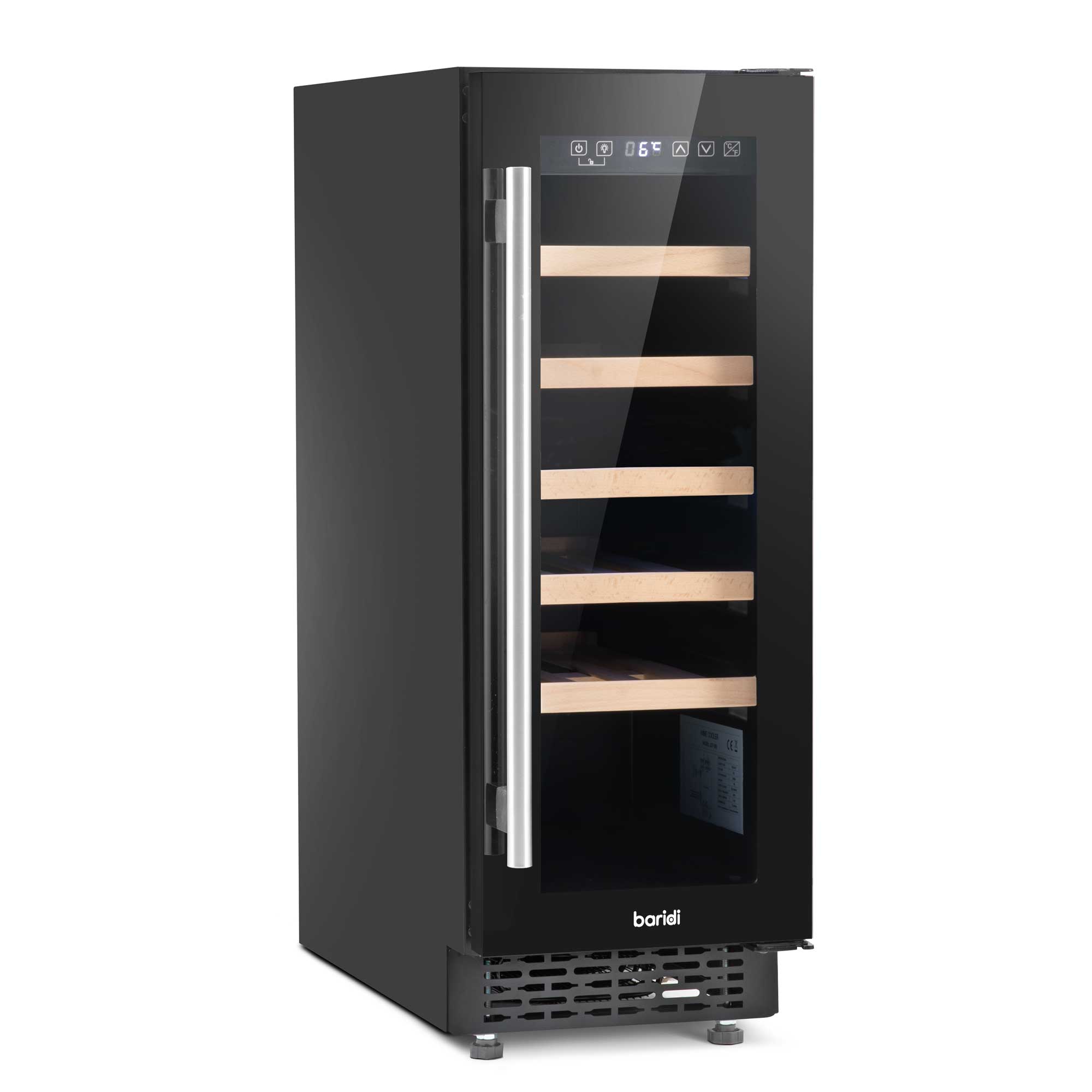 Baridi 20 Bottle 30cm Built-In Wine Cooler Refrigerator - Digital Touchscreen Control, Quiet Operation, Perfect for Kitchen, Bar, or Dining Room Wine Storage