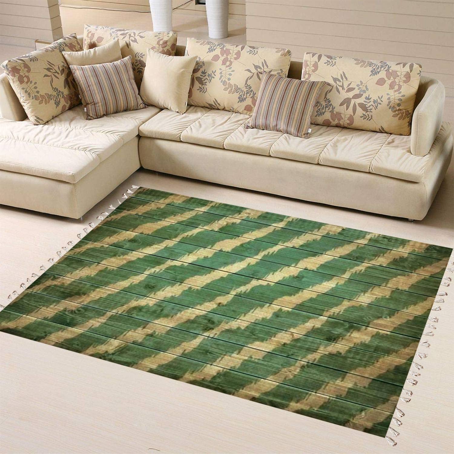 Boho Rug with Diagonal Ikat Stripes - Geometric Tribal Ethnic Area Rug - Linen Carpet for Patio, Hallway Runner & Minimalist Home Decor - Perfect for Living Room, Bedroom & Outdoor Spaces