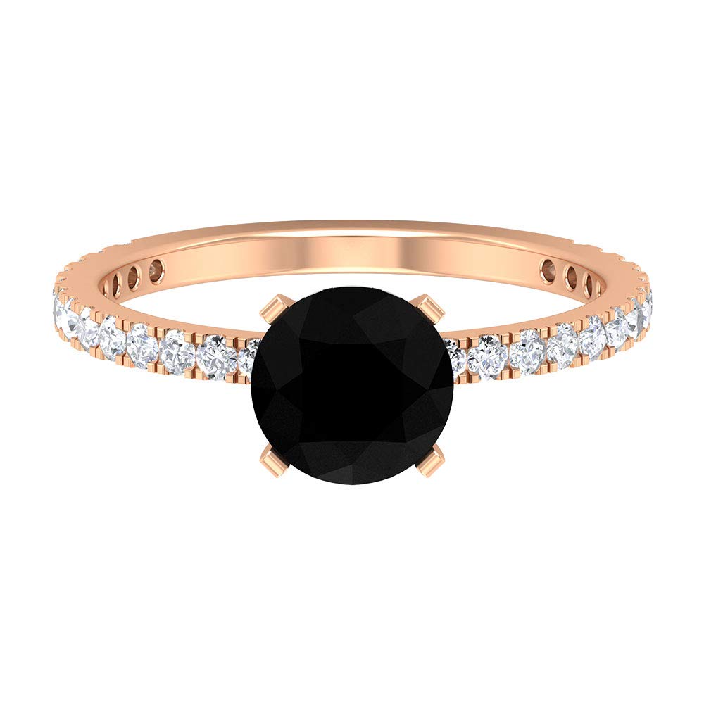 1.50 CT Black Spinel Engagement Ring with Diamond Accent - 14K Solid Gold Solitaire Ring, August Birthstone Jewelry, 7mm Round Cut Black Spinel Wedding Band - Perfect for Proposals, Anniversaries & Special Occasions