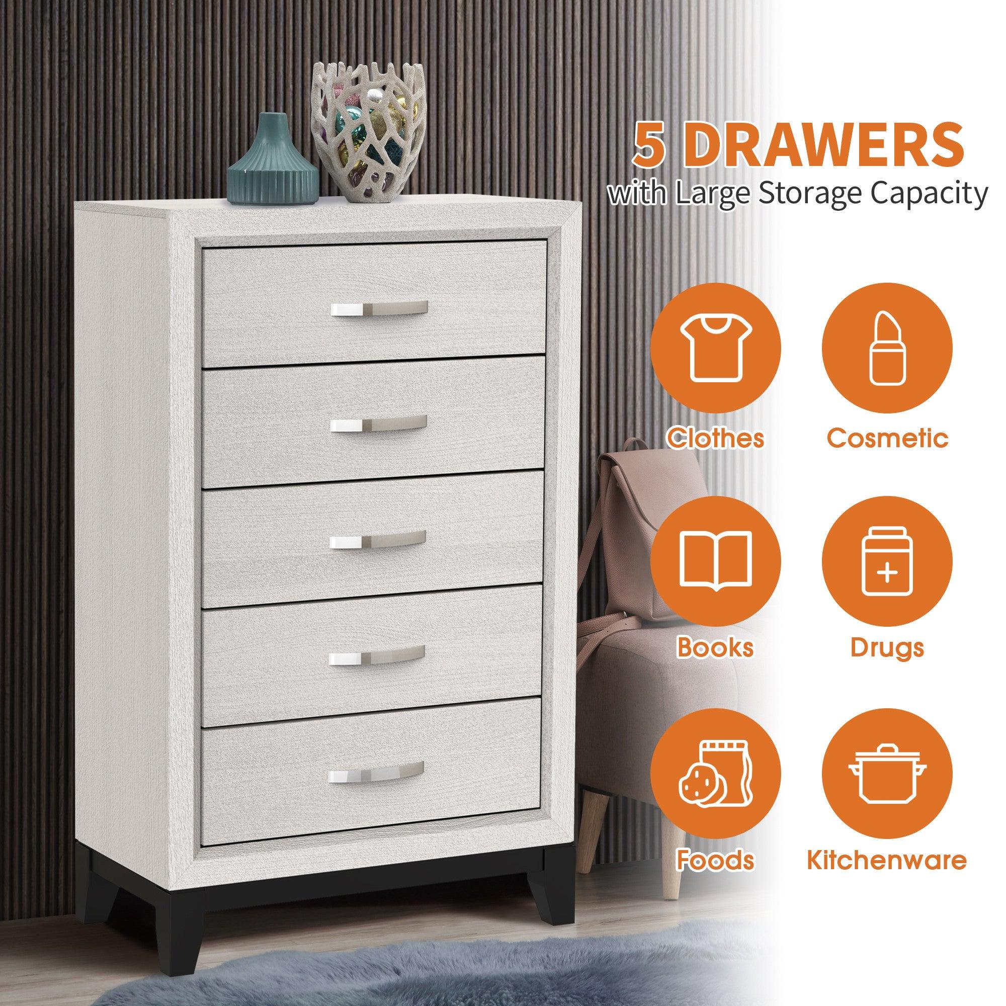 Modern 31-Inch 5-Drawer Chest for Bedroom & Living Room - Stylish Storage Solution for Clothes, Blankets, and Home Organization