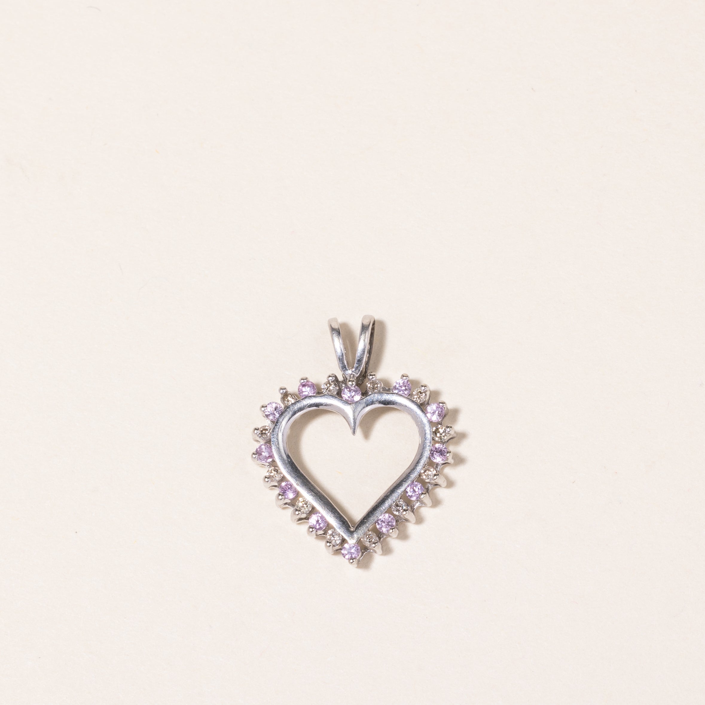 10K White Gold Pink Topaz & Diamond Heart Pendant Necklace | 0.12ct Natural Diamond, 0.12ctw | Valentine's Gift, Anniversary Jewelry, Birthday Present for Her