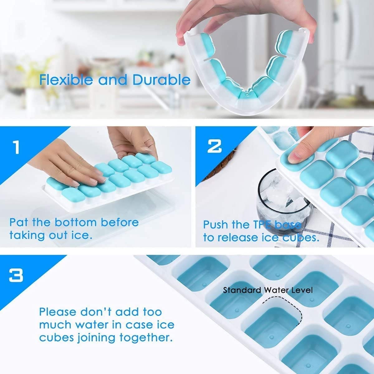 YUANQIAN 14-Cube Silicone Ice Tray Set (4 Pack) - Flexible & Easy Release Ice Cube Molds with Spill-Proof Lids, Stackable Freezer Trays for Cocktails, Iced Coffee, and Party Drinks