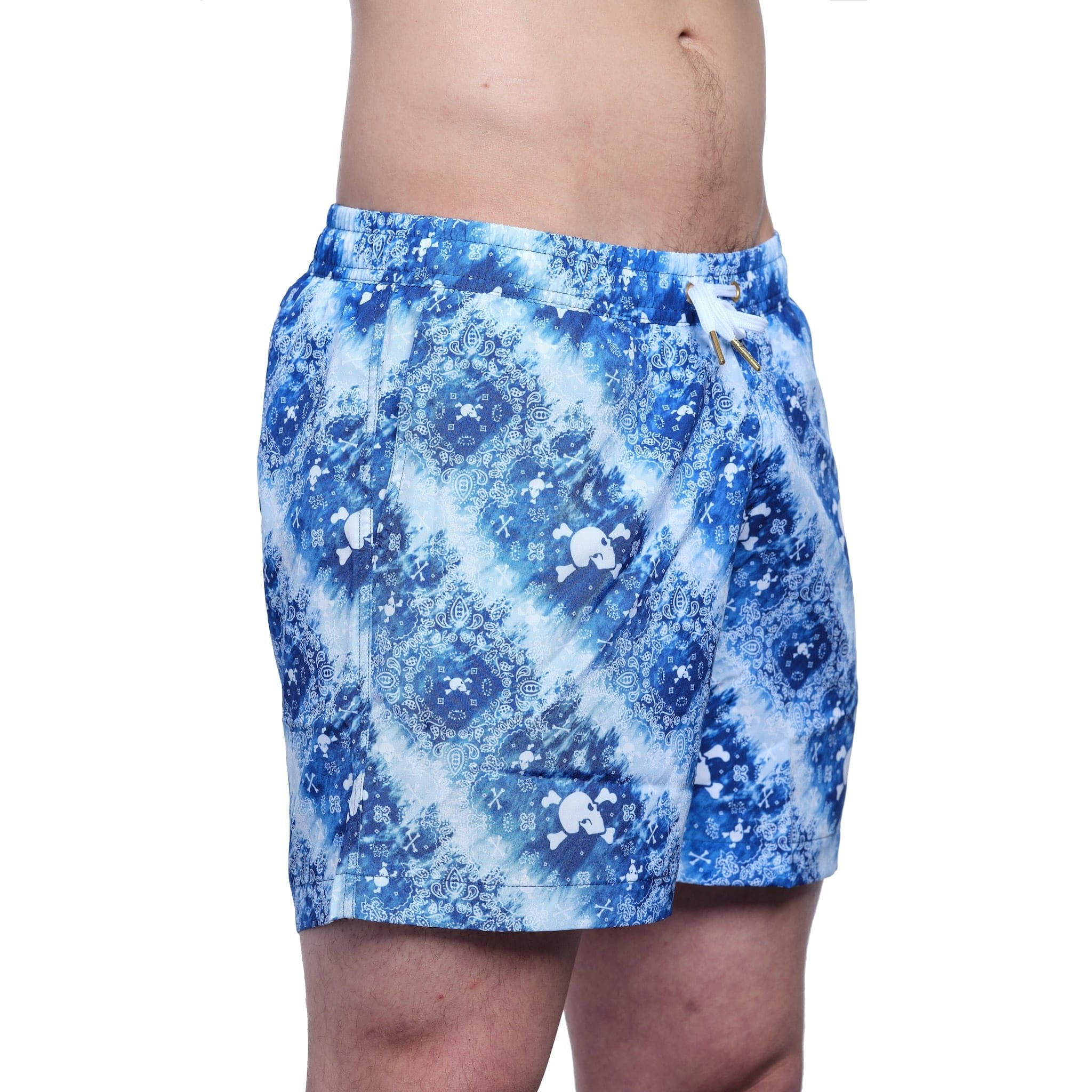 Indigo Bandana Print Swim Shorts for Men - Quick Dry Beach Swimwear with Pockets - Perfect for Swimming, Surfing, and Summer Vacations