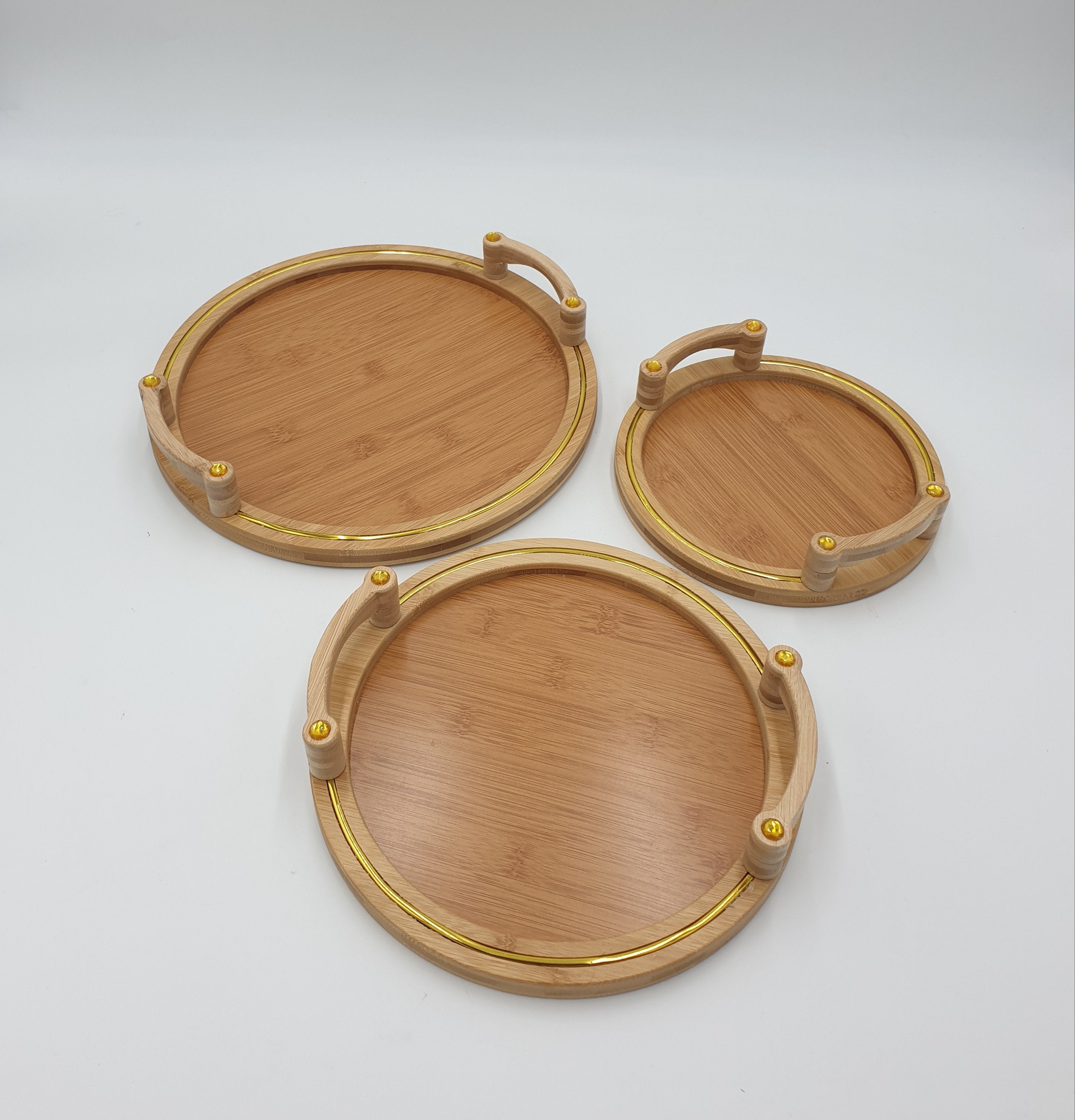 3PC Round Wooden Serving Trays - Elegant Wood Snack Platters for Cheese, Fruit, Appetizers - Perfect for Parties, Dining, and Home Decor