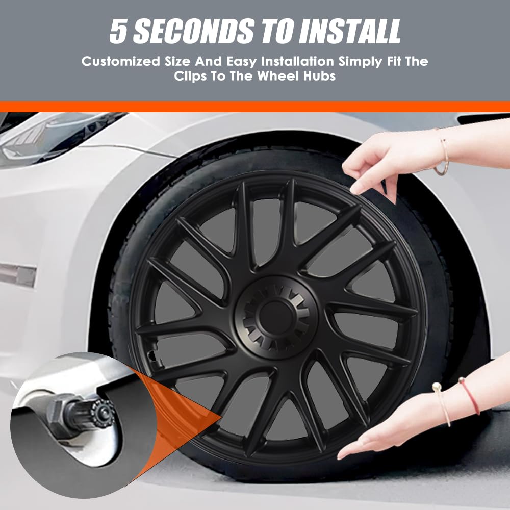 Tesla Model 3 Wheel Covers 18 Inch (2024 Highland) - 4PC Hub Caps for Tesla Model 3 Accessories, ABS Plastic OEM Style Replacement Rim Covers - Asymmetrical Whirlwind Black Design | Perfect for Winter Protection & Enhanced Vehicle Appearance