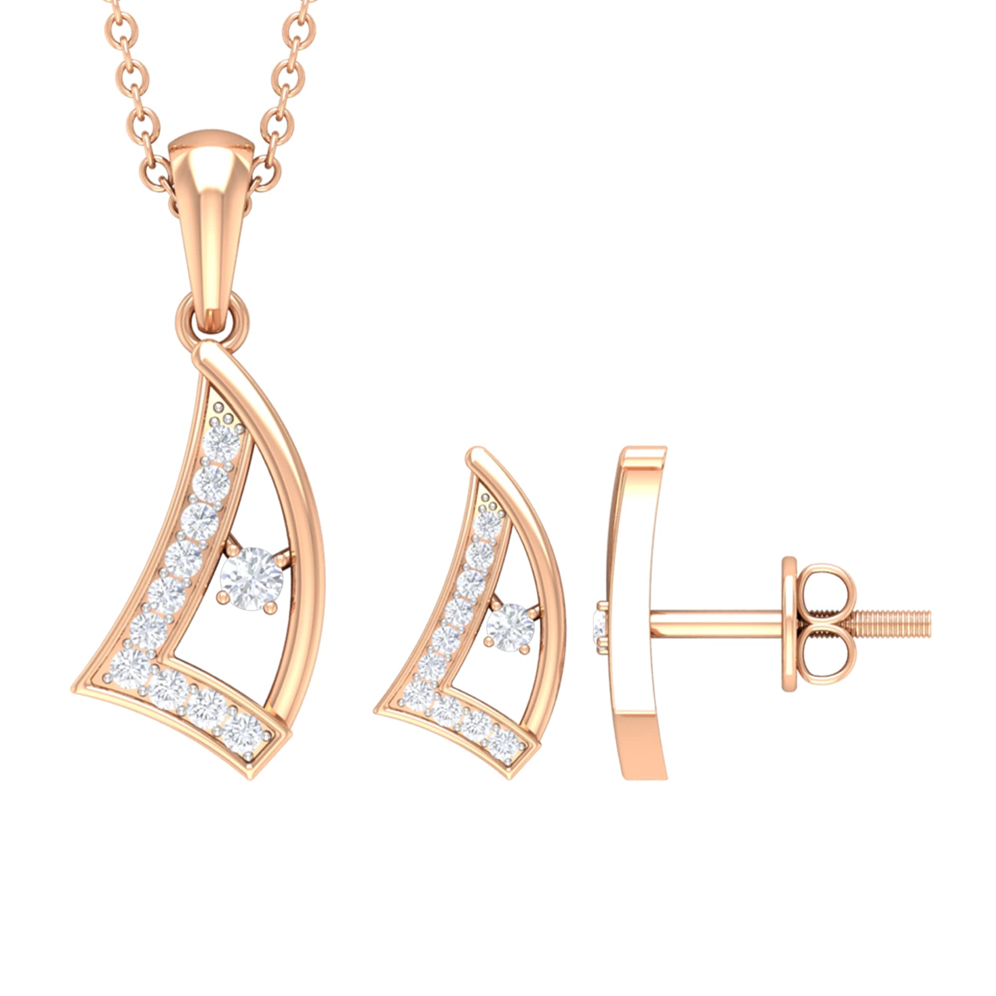 1/4 CT Diamond and 14K Solid Gold Jewelry Set - Modern Pendant & Stud Earrings for Women | Minimalist April Birthstone Jewelry with Chain | Perfect for Gifts, Anniversaries & Special Occasions