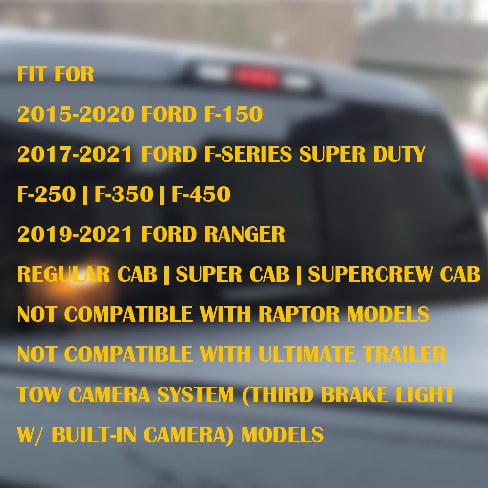 2015-2021 Ford F-Series & Ranger LED 3rd Brake Light Kit - Red LED Brake Light with White Cargo Lights & Smoked Lens - Upgrade for Pickup Trucks, Off-Roading & Night Driving