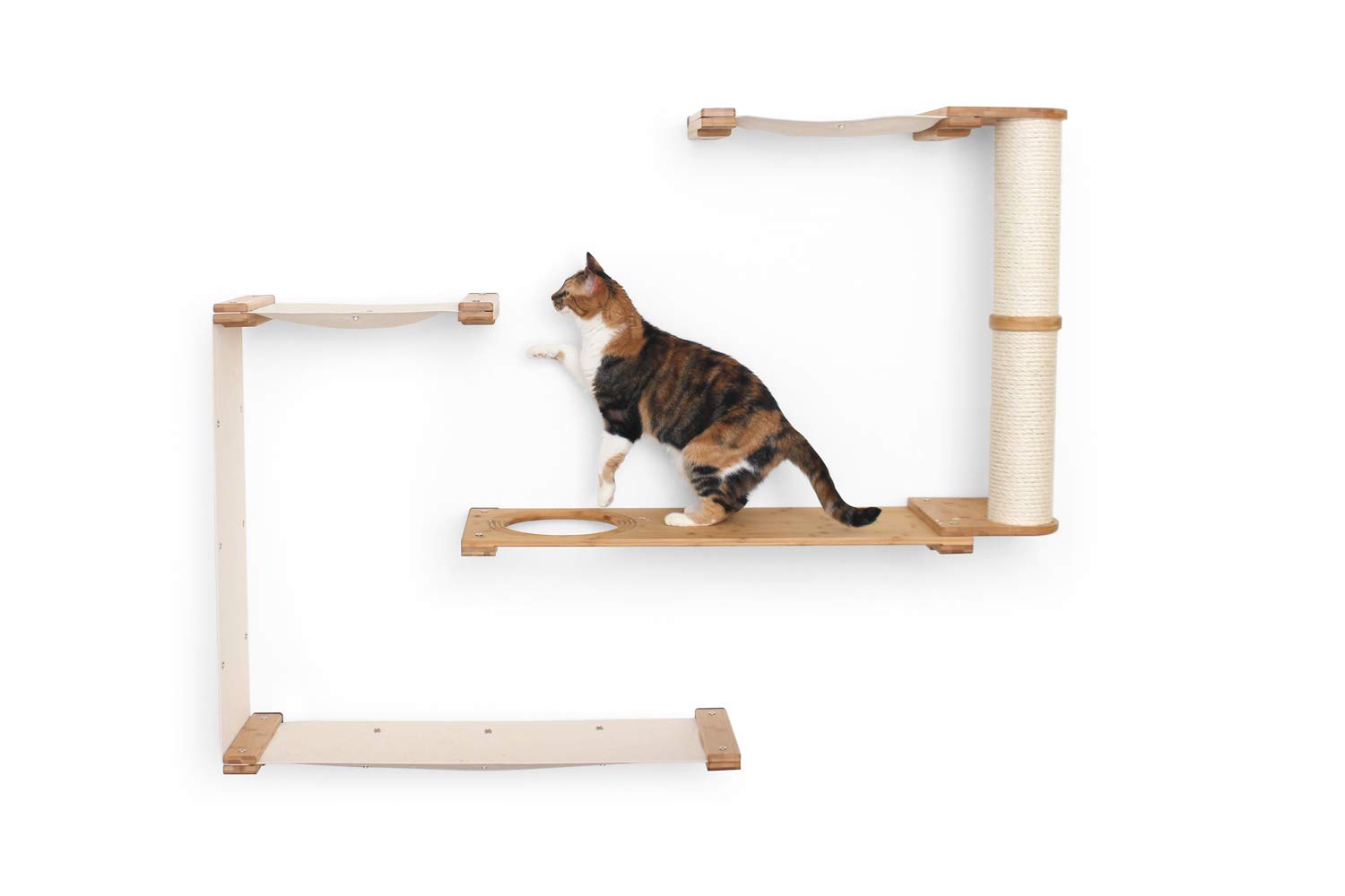 Catastrophic Creations Dakota Multi-Level Cat Hammock & Climbing Wall Activity Center - Wall-Mounted Cat Tree Shelves for Indoor Cats, English Chestnut/Natural - Perfect for Small Spaces & Active Cats Playtime