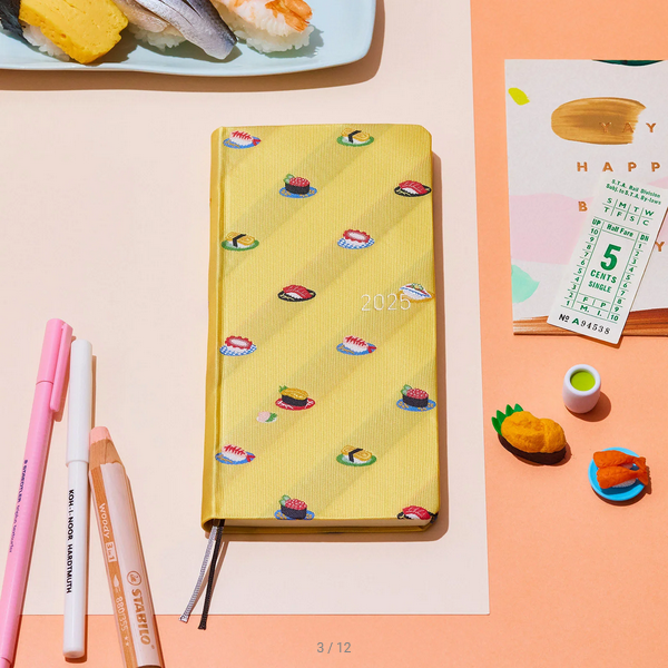 Hobonichi Weeks MEGA 2025 Planner - Hardcover Weekly Horizontal Notebook with Bow & Tie Sushi Design, English Edition | January Start, Monday Layout | Perfect for Journaling, Scheduling & Productivity Tracking