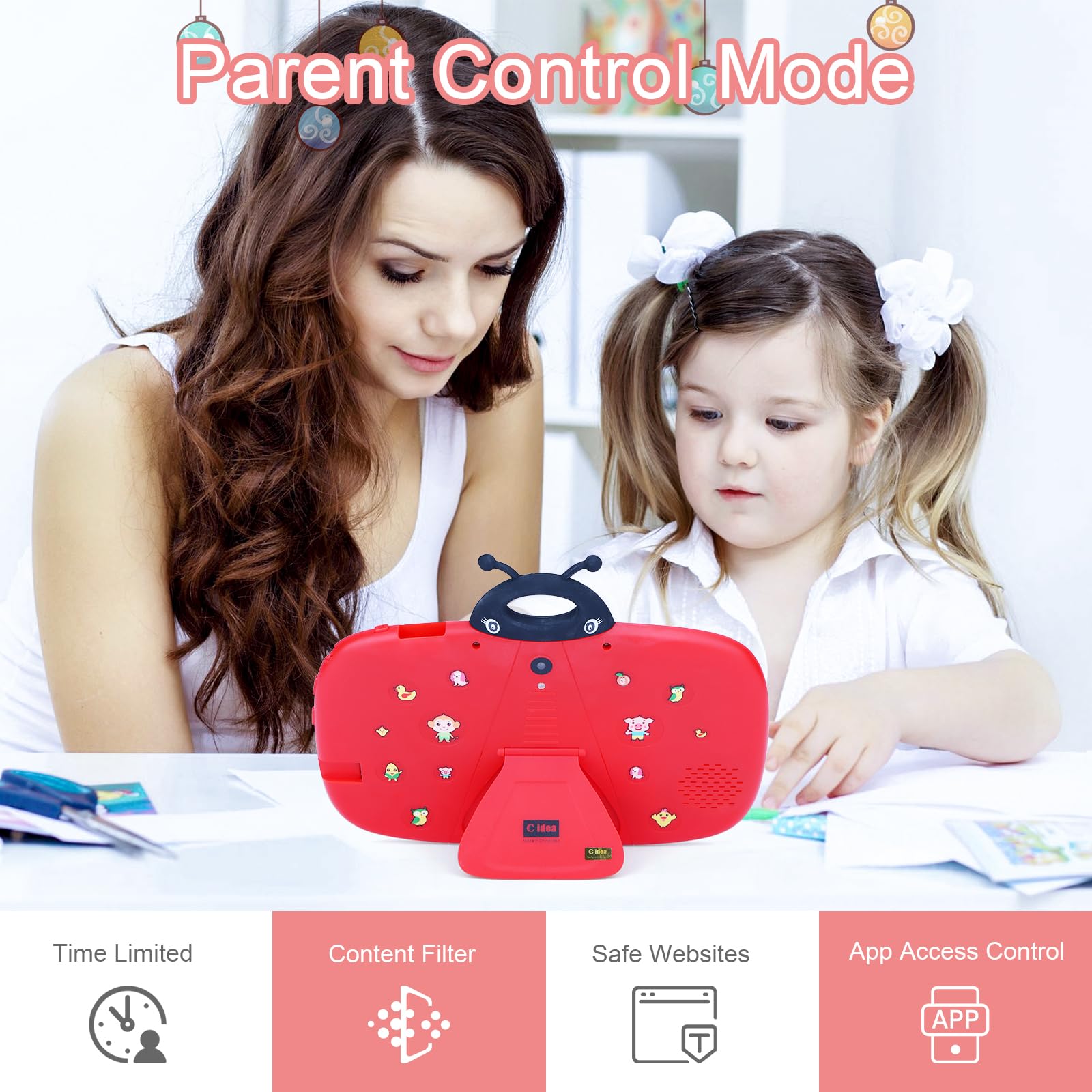 C idea CM77 7 Inch Kids Tablet - Educational Android Tablet with Parental Controls, Shockproof Case & Preloaded Learning Apps - Perfect for Homeschooling, Travel & Early Childhood Development (Red)