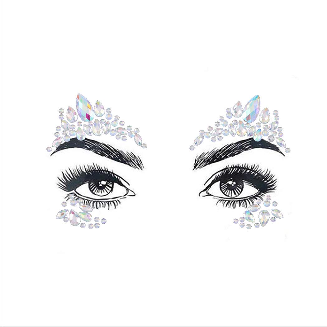 Sparkling Rhinestone Face Stickers - Mermaid & Festival Face Gems - Waterproof Temporary Body Jewelry for Women & Girls (2 Sets) - Perfect for Parties, Concerts & Costume Events