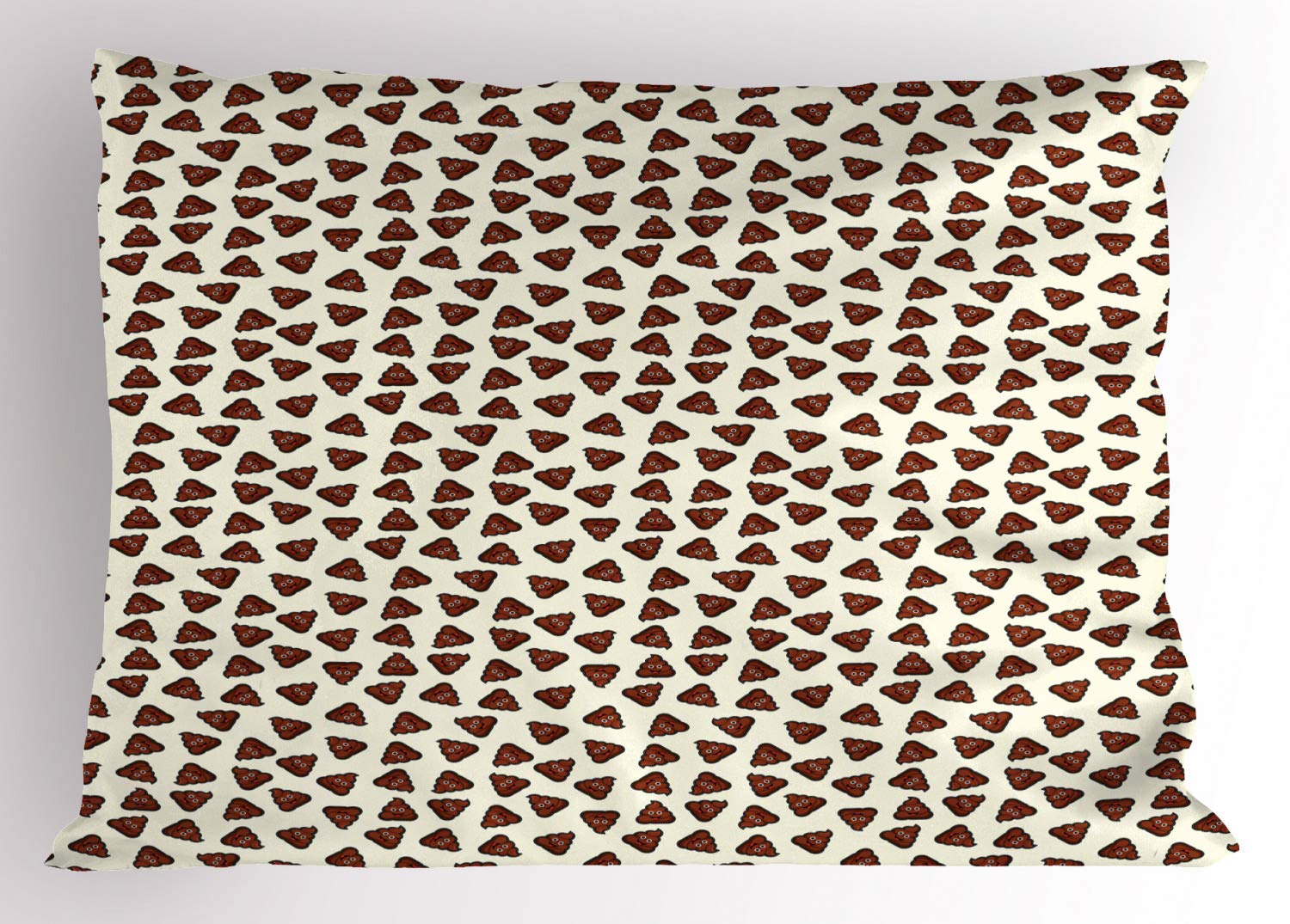 Ambesonne Funny Poop Emoticon Pillow Sham - Humorous Cartoon Design Printed Queen Size Pillowcase (30x20 Inches) in Ivory & Dark Rust - Perfect for Teen Bedrooms, Dorm Decor & Novelty Gifts