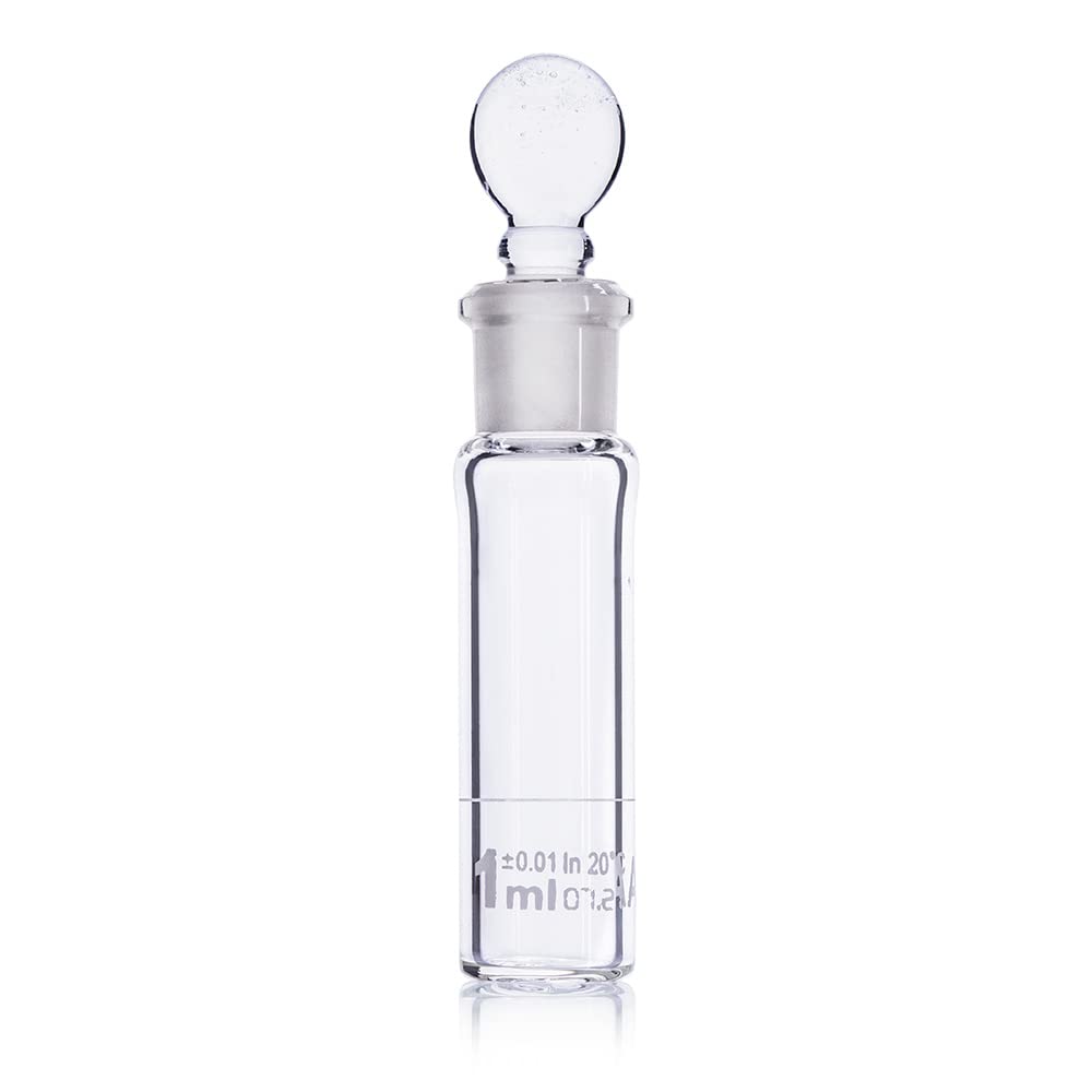Premium 1mL Class A Volumetric Flask - Borosilicate 3.3 Glass, ASTM E237 Certified, TC (To Contain) - 6-Pack Box - Ideal for Laboratory Measurements & Chemical Analysis