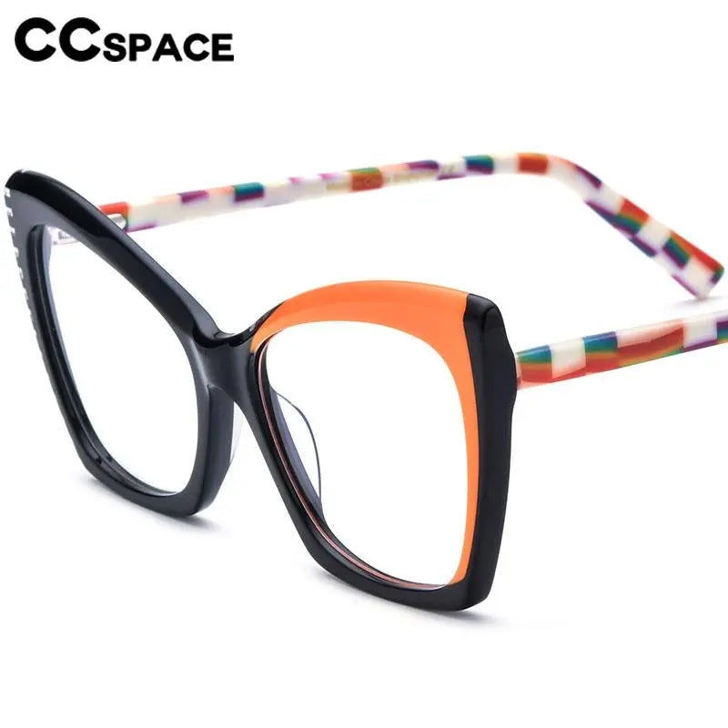 CCspace Unisex Full Rim Cat Eye Acetate Eyeglasses 56921 - Stylish Retro Frame for Men & Women - Perfect for Reading, Work, and Fashion Accessories