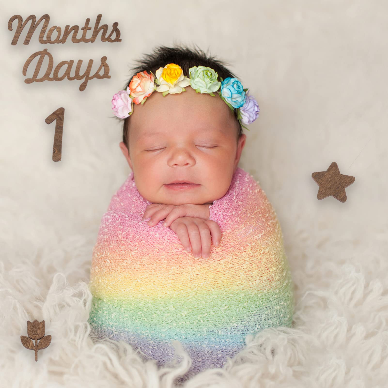 VICASKY 4 Pack Wooden Baby Milestone Photo Props - Customizable Monthly Age Number Signs for Newborn Photography, First Birthday & Monthly Growth Pictures (1-12 Months) - Perfect for Baby Shower Gifts and Nursery Decor
