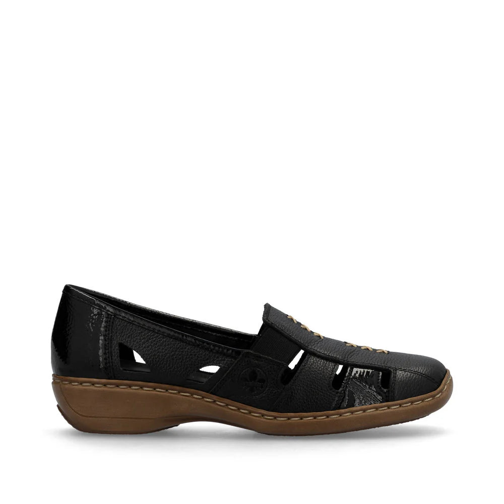Rieker Women's Comfortable Slip-On Shoes 41385 - Black Casual Loafers for Work, Travel & Everyday Wear