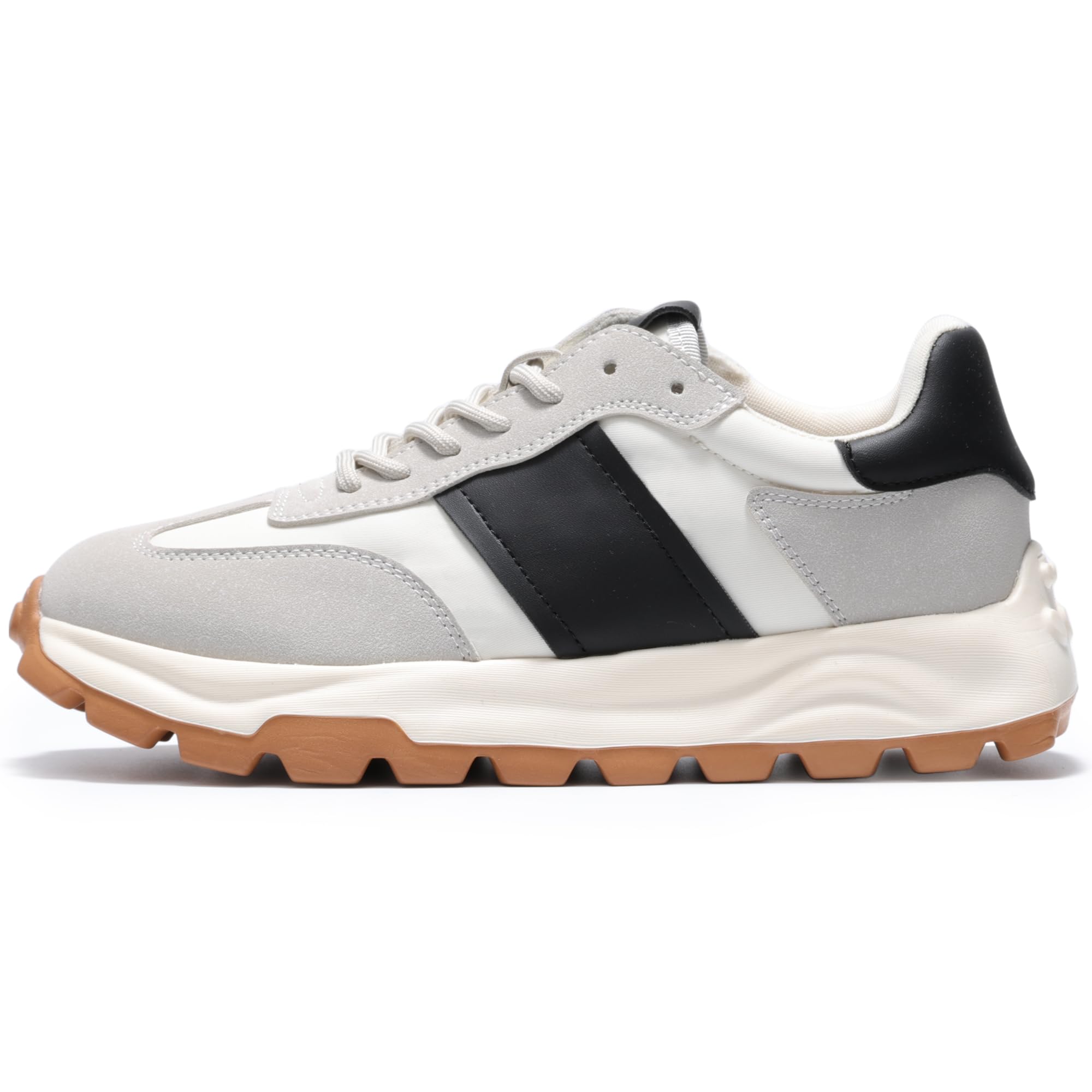 **IXU Women's Fashion Sneakers - Lightweight Tennis Shoes for Women, Walking & Casual Wear - Leather Suede Lace-Up Non-Slip Comfortable Shoes for Work, Travel & Daily Activities**