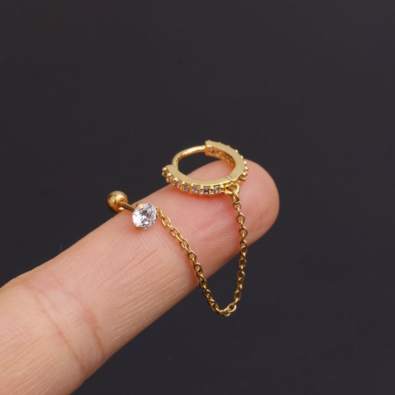 20G Connected Second Hole Chain Hoop Earrings for Women - Trendy Double Piercing Jewelry | Perfect for Layering & Everyday Wear | HSPJ275