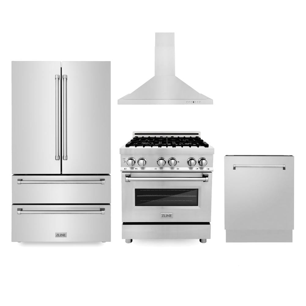 ZLINE 30-inch Stainless Steel Kitchen Package - Dual Fuel Range, Convertible Range Hood & 24-inch Dishwasher (4KPR RARH30 DWV) | Premium Appliance Bundle for Modern Kitchens, Cooking & Entertaining