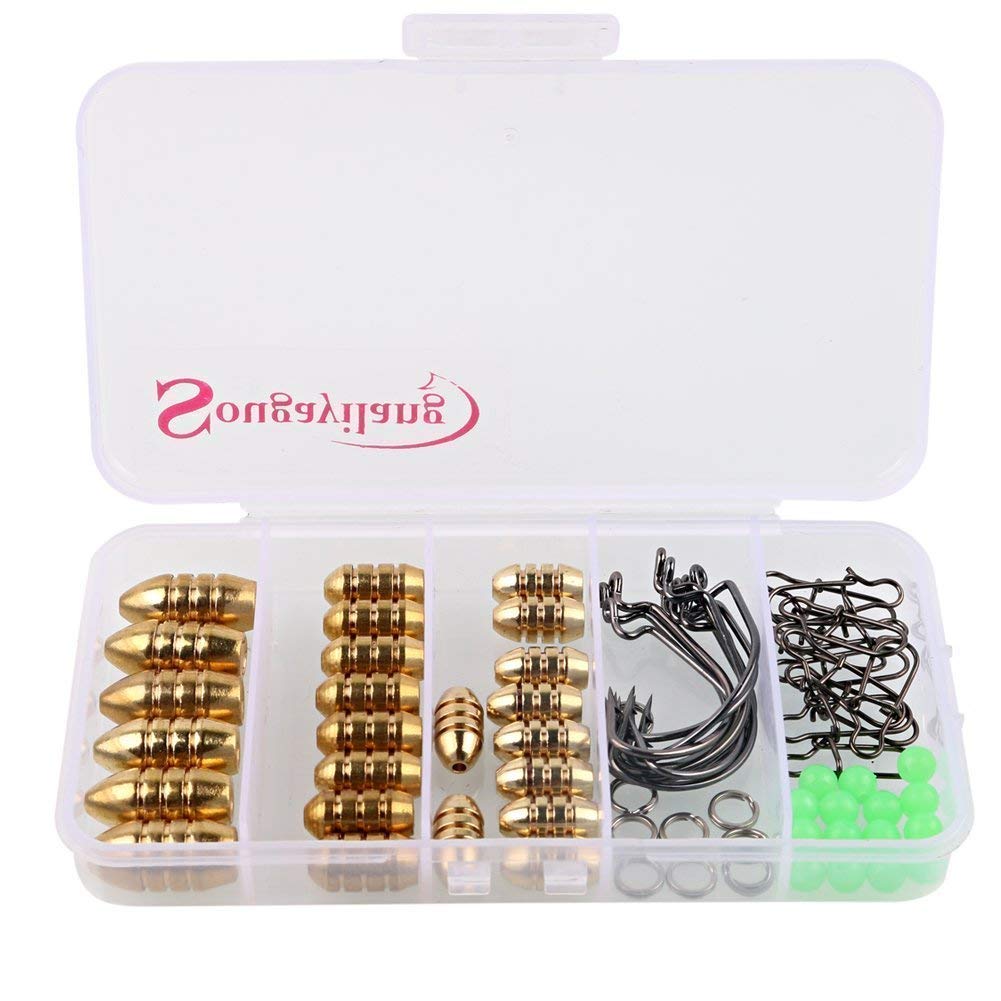 Sougayilang Brass Fishing Sinkers Set with Jig Hooks & Swivel Rings - Freshwater & Saltwater Bass Fishing Gear for Anglers - Perfect for Shore Fishing, Boat Fishing, and Ice Fishing Adventures