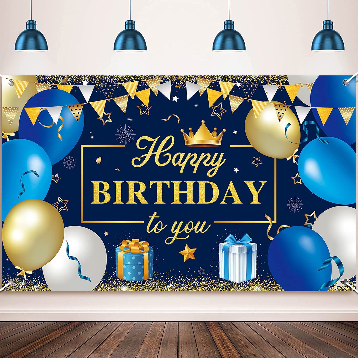 Large Navy Blue & Gold Happy Birthday Banner - 72.8 x 43.3 Inch Party Backdrop for Outdoor/Indoor Celebrations, Yard Sign for Kids, Men & Women Birthday Decorations | Perfect for Birthday Parties, Anniversaries & Special Events