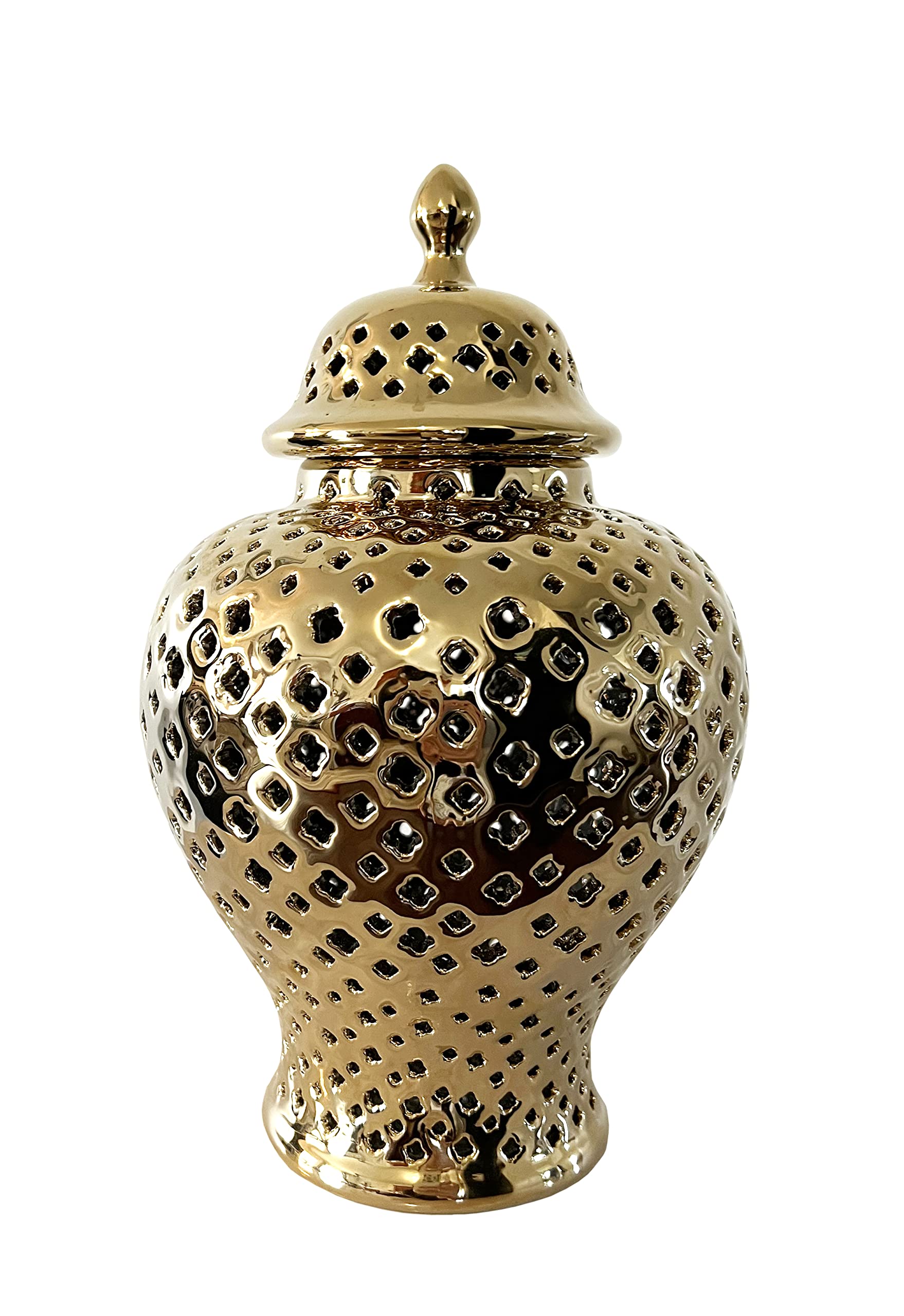 Noori Home - 100% Modern Glam Artisan Ceramic SANA Medium Ginger Jar Urn with Lid 9.5x9.5x14.5 Inches - Elegant Home Decor for Living Room, Bedroom & Wedding Centerpiece