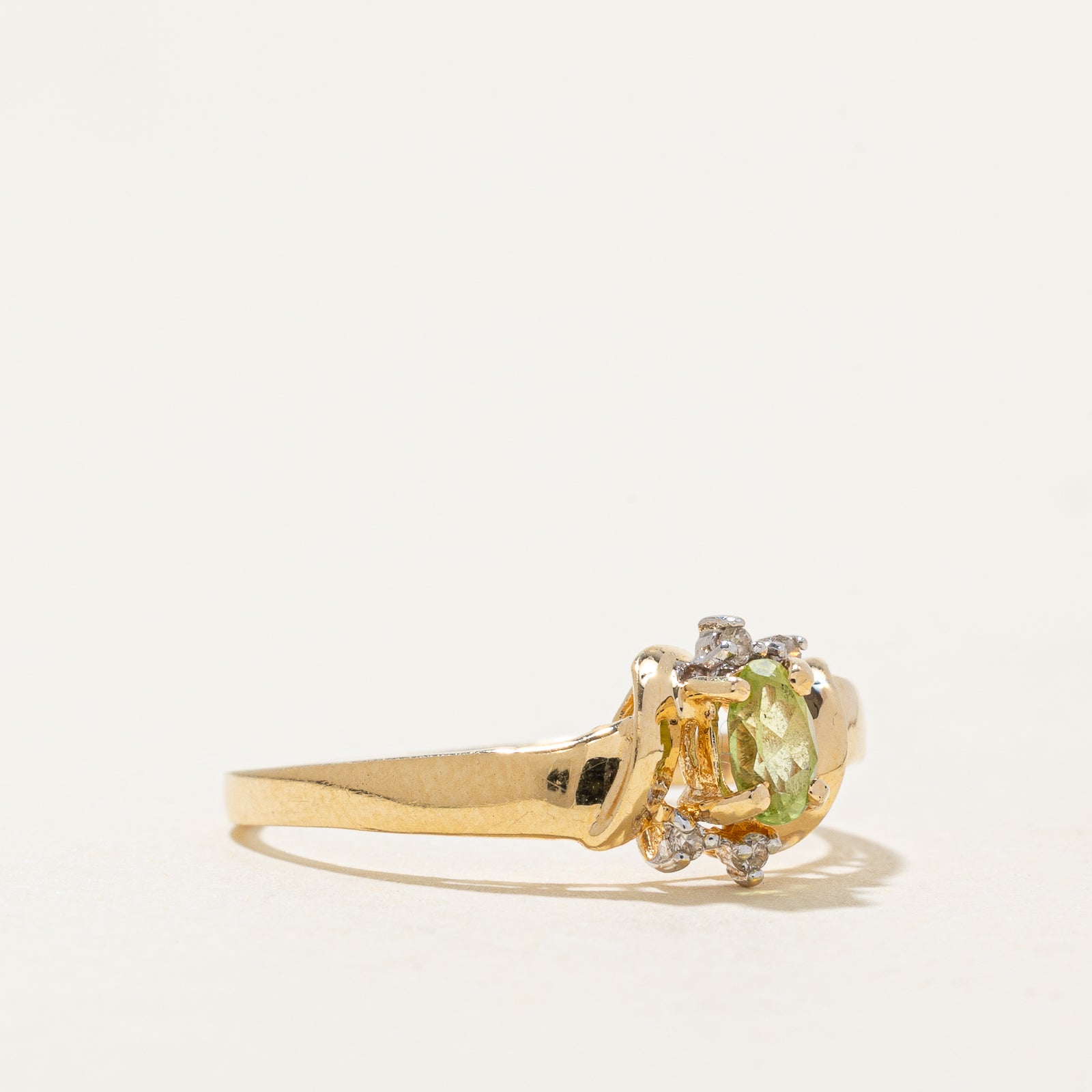 Peridot & Diamond Bypass Ring - 0.20ct Peridot & 0.03ctw Diamonds - Size 6.75 - Elegant Green Gemstone Jewelry for Women - Perfect for Engagement, Anniversary & Special Occasions