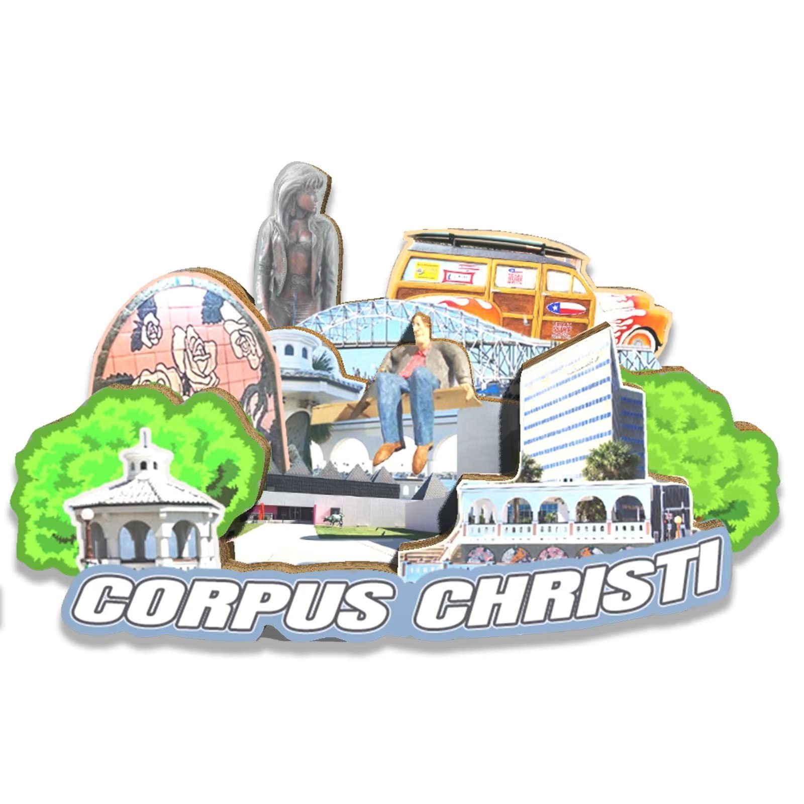 USA Corpus Christi 3D Wooden Fridge Magnet - Handmade Landmark Souvenir for Travel Collectors | Perfect for Refrigerator Decoration & Travel Memory Display