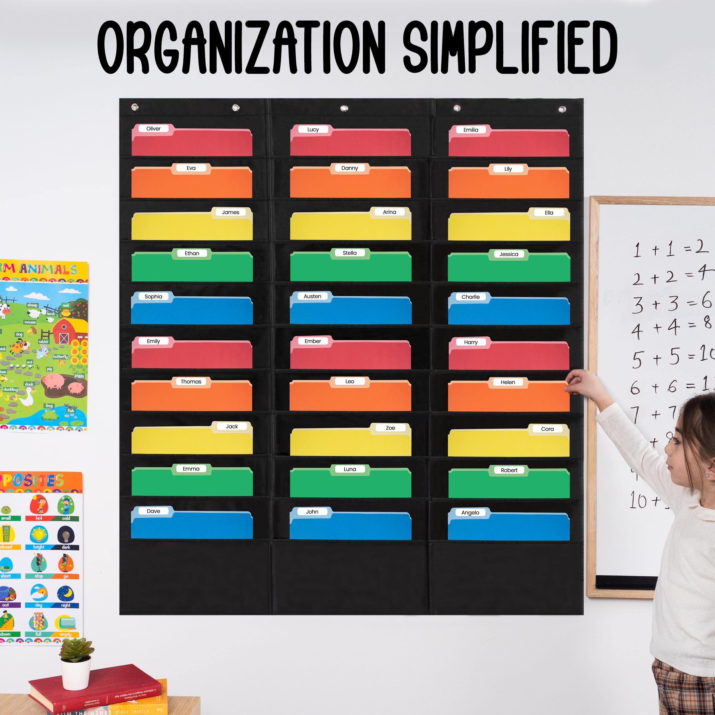 Essex Wares - 30 Pocket Wall File Organizer Chart, Black, 42