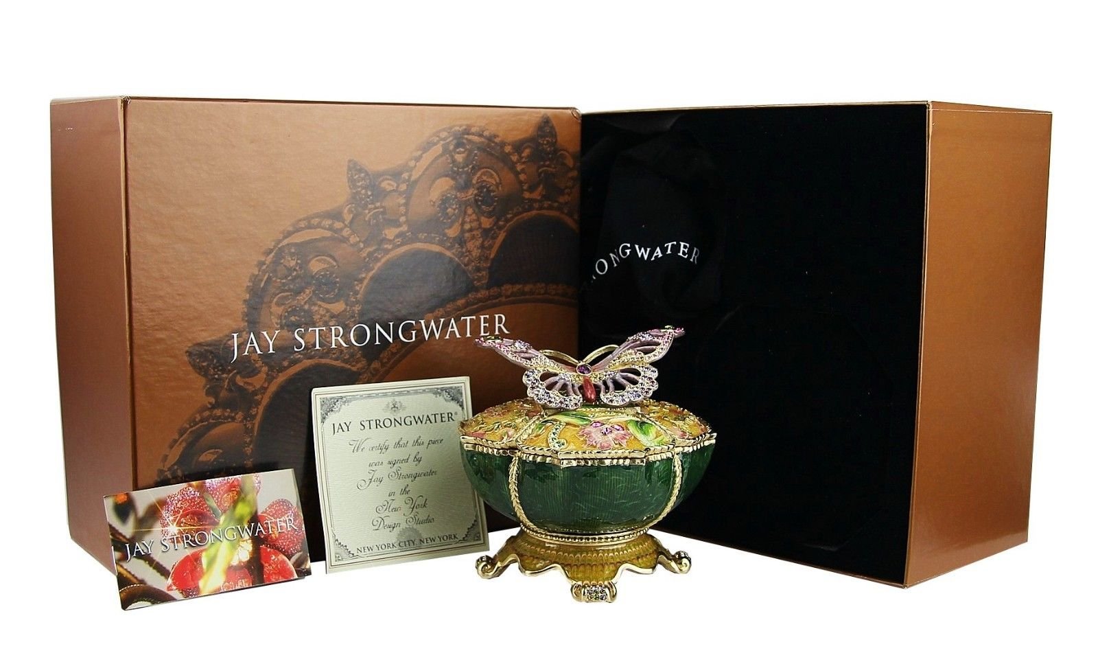 Jay Strongwater Gretchen Patchwork Butterfly Trinket Box - Elegant Jewelry Storage & Home Decor for Dresser, Vanity, or Gift Giving