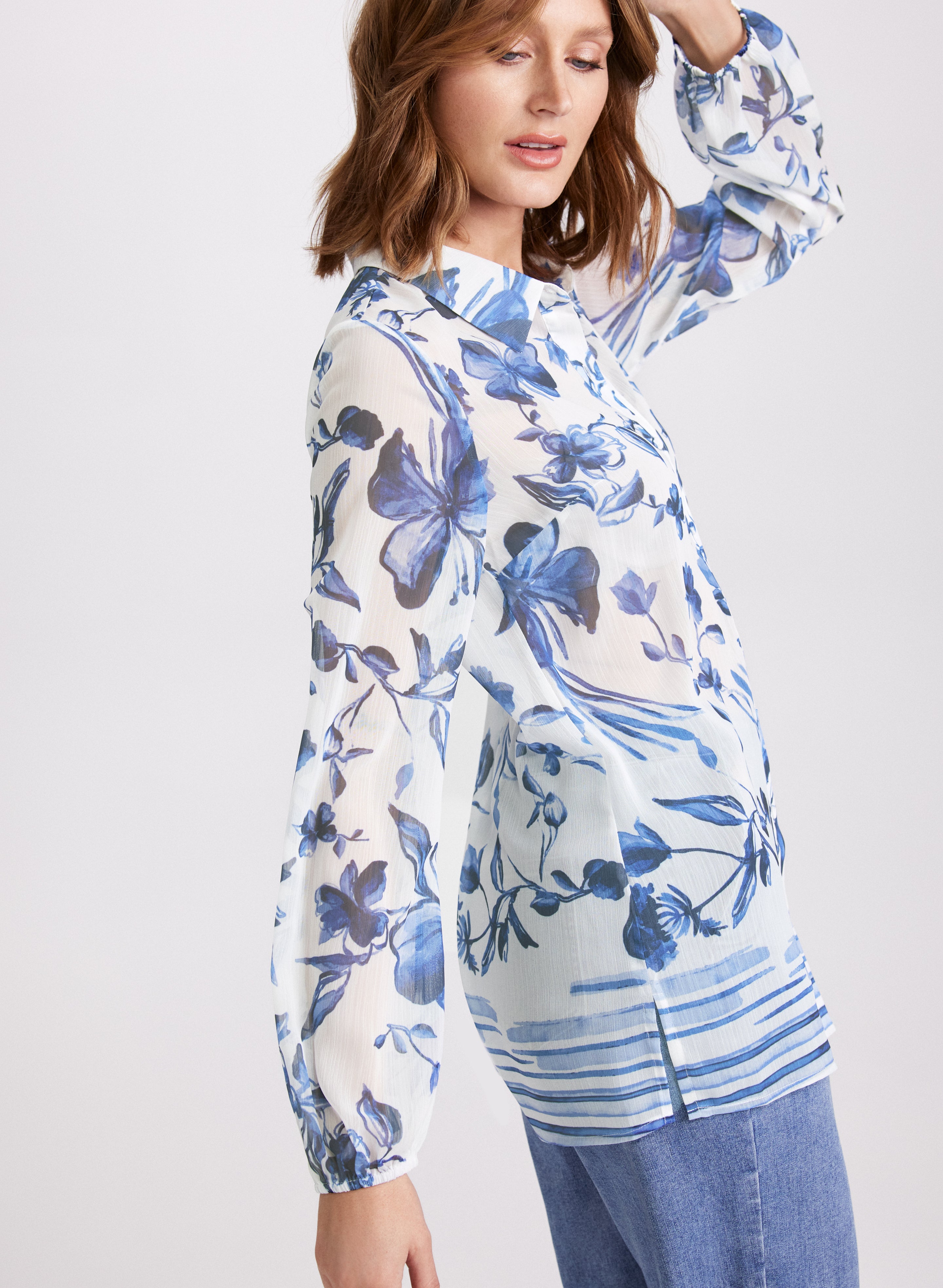 Elegant Floral Chiffon Button Down Blouse for Women - Perfect for Office Wear, Date Nights & Spring Outfits