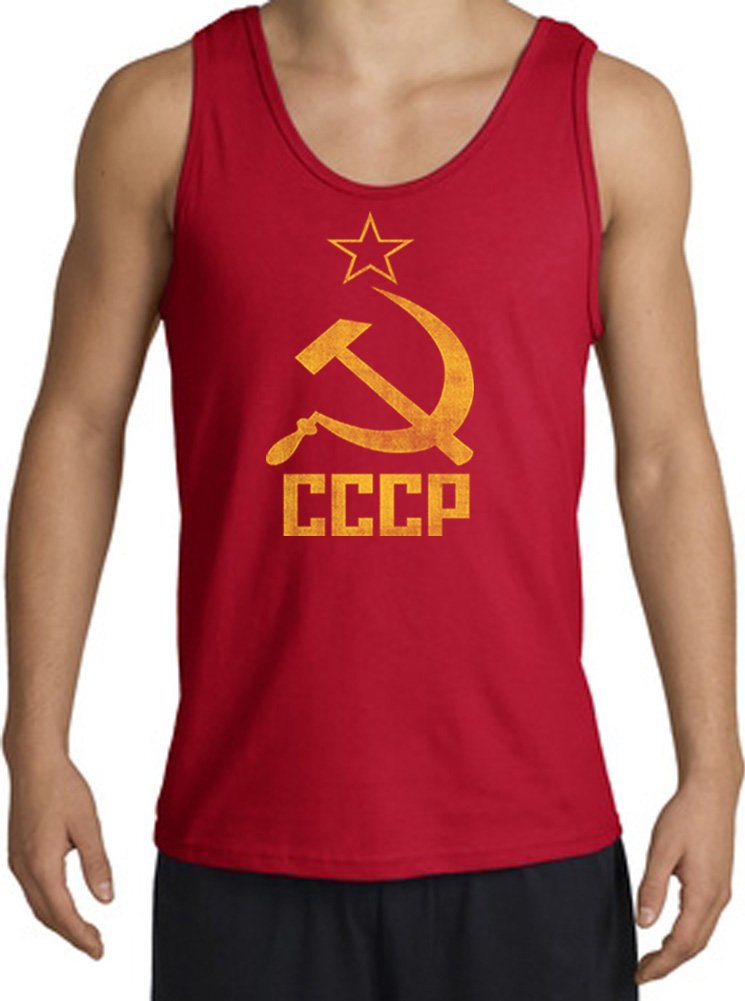 CCCP Hammer & Sickle Graphic Vintage Soviet Union Adult Tank Top - Red - Retro Communist Party T-Shirt for Men & Women - Perfect for Cosplay, Historical Events & Political Satire