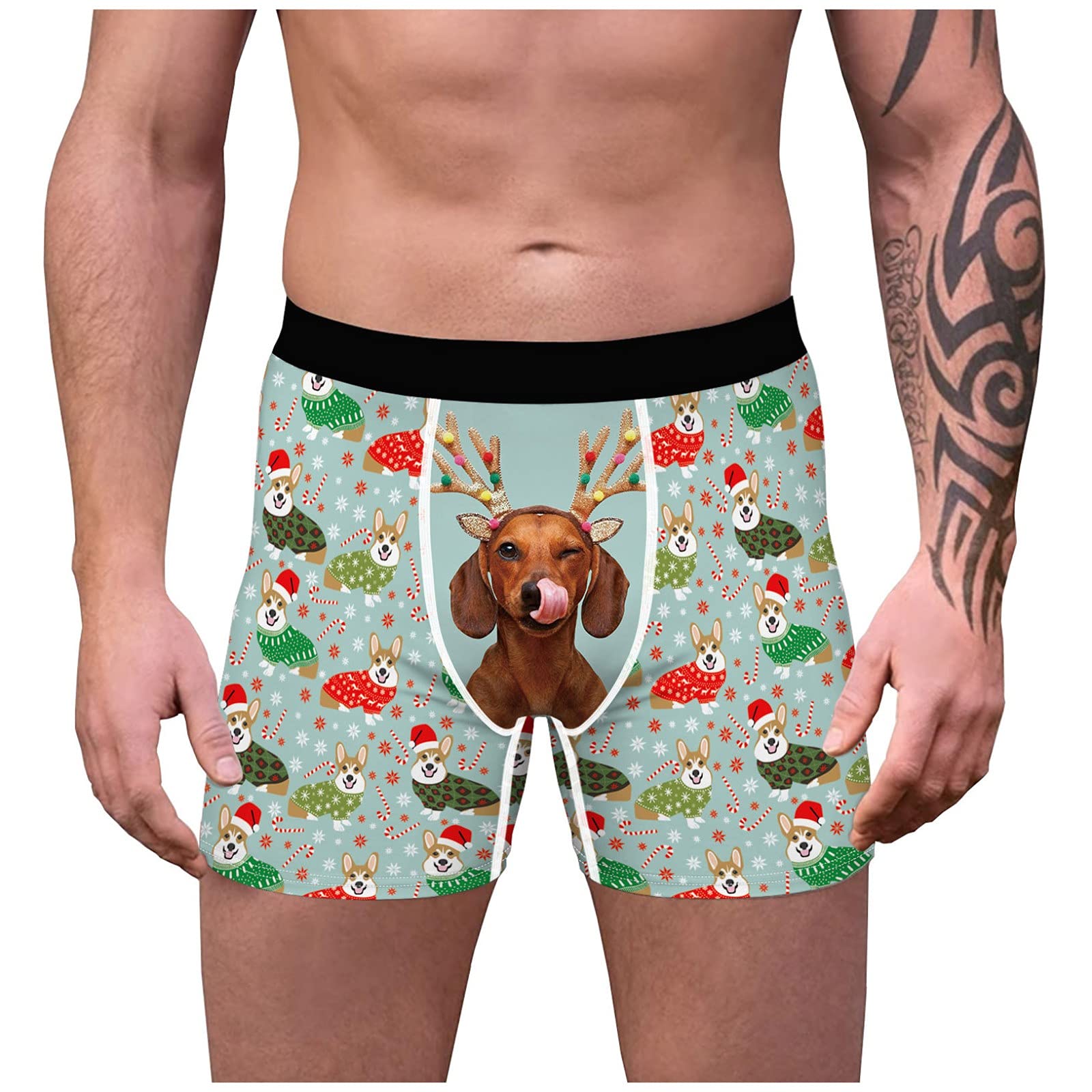 Breathable Stretch Slim Fit Mid-Waist Printed Men's Boxer Briefs - Christmas Gift Underwear for Men - Perfect for Daily Wear, Workout & Overnight Delivery