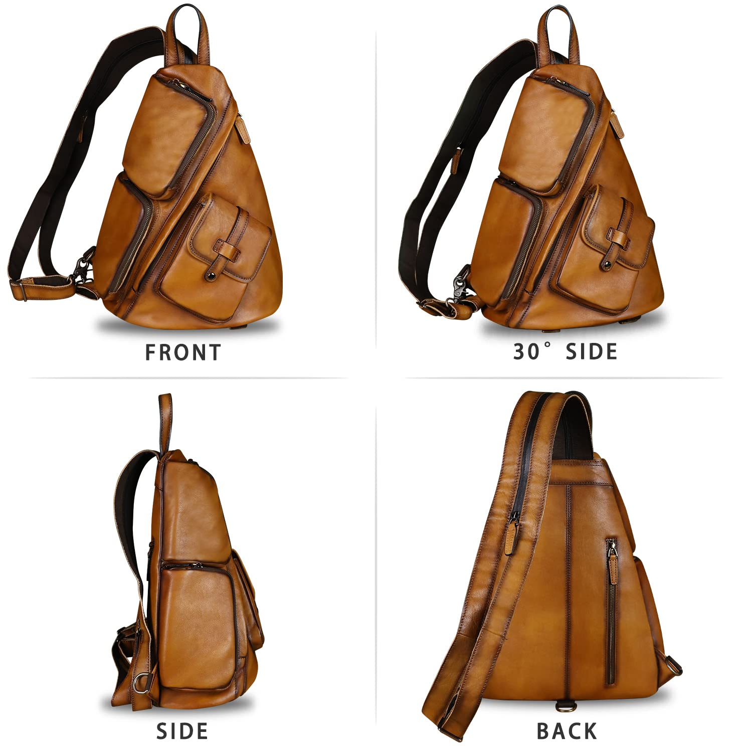 **Genuine Leather Large Sling Bag for Men & Women - Crossbody Chest Shoulder Backpack Purse - Fits iPad & Essentials - Perfect for Travel, Work & Daily Use (Brown)**