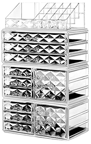 Acrylic Makeup Organizer with 11 Drawers - Jewelry & Cosmetic Storage Box for Vanity Display