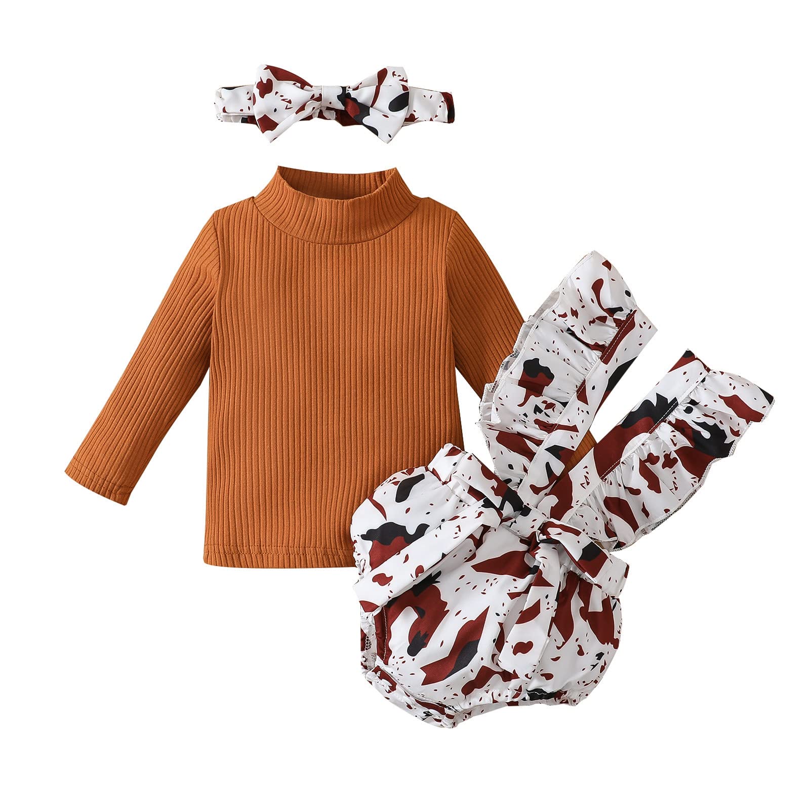 Baby Girls Ribbed Long Sleeve T-Shirt & Floral Print Suspenders Shorts Set with Headband - Cute Matching Outfit for Toddler Girls 1-3 Years | Perfect for Playdates, Birthday Parties & Family Photos