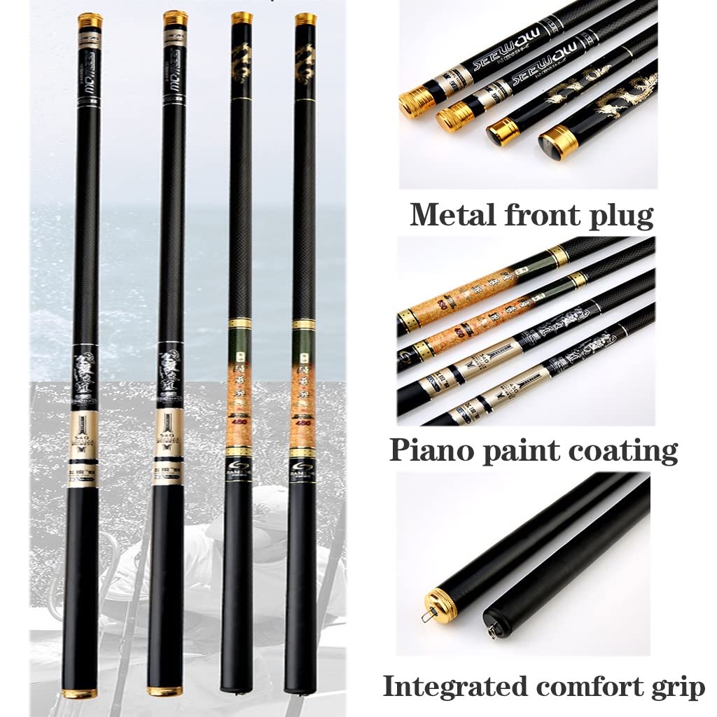 Carbon Fiber Telescopic Spincast Fishing Rod - Strong & Sensitive 7.2m Portable Baitcasting Pole for Bass, Trout, Seawater & Freshwater Fishing | Travel-Friendly Design for Camping, Boating & Shore Fishing (Black)