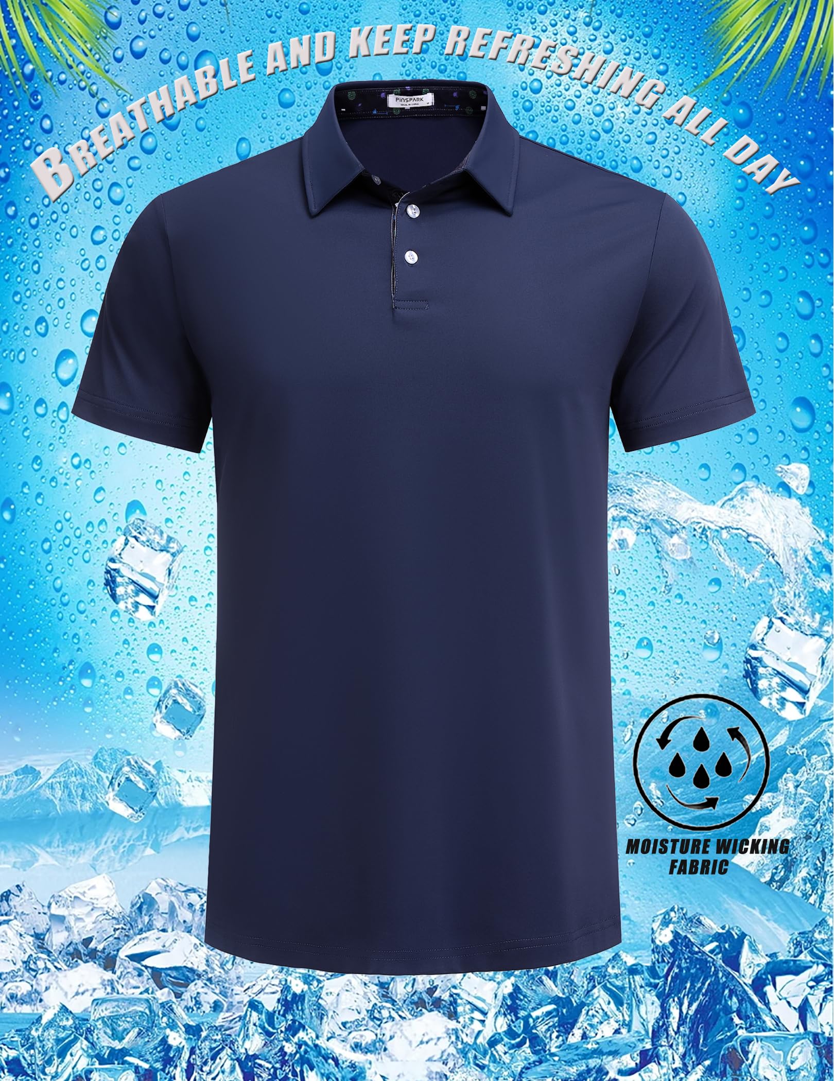 PINSPARK Men's Performance Polo Shirts - Short Sleeve Moisture Wicking Dry Fit Golf Shirts for Men | Breathable Casual Collared Shirt for Golf, Tennis & Outdoor Activities