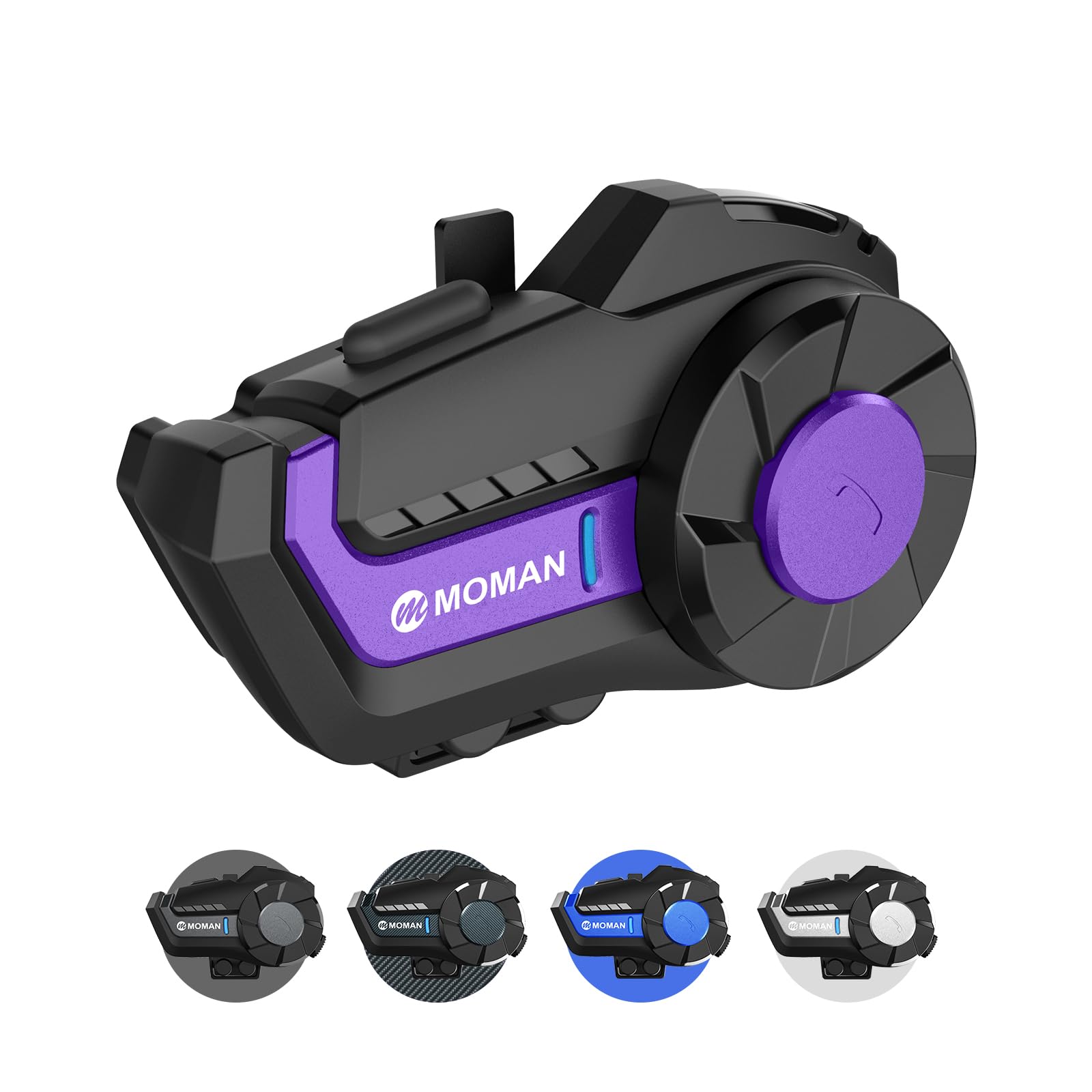 Moman H2Pro Wireless Motorcycle Helmet Headset - 1 Pack Purple, Bluetooth Helmet Communication System with Voice Assistant, Music Sharing & FM Radio, IP65 Waterproof, DSP & CVC Noise Cancellation - Perfect for Motorcycle Riders, Group Riding, Touring & Adventure Trips